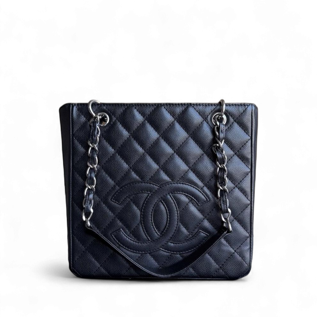 Chanel PST Petite Shopping Tote - Caviar Quilted Grained Calfskin Black Silver Hardware Series 12