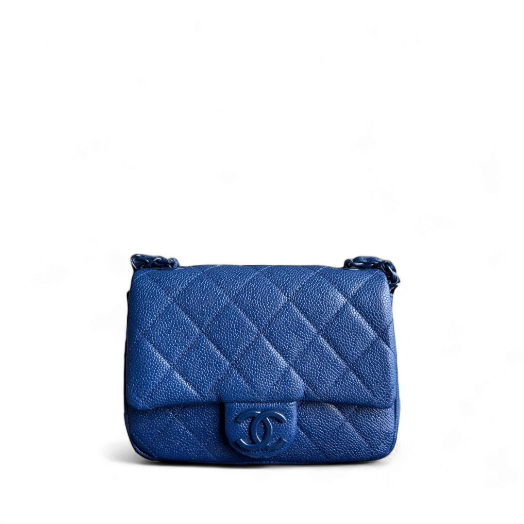 Chanel Classic Flap Seasonal Mini Square - Caviar Quilted Grained Calfskin All Blue Series 29
