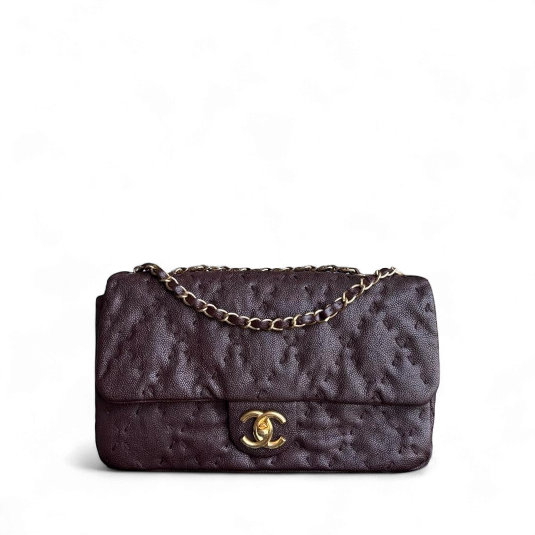 Chanel Seasonal Flap Wild Stitches - Caviar Quilted Grained Calfskin Dark Brown Gold Hardware Series 15