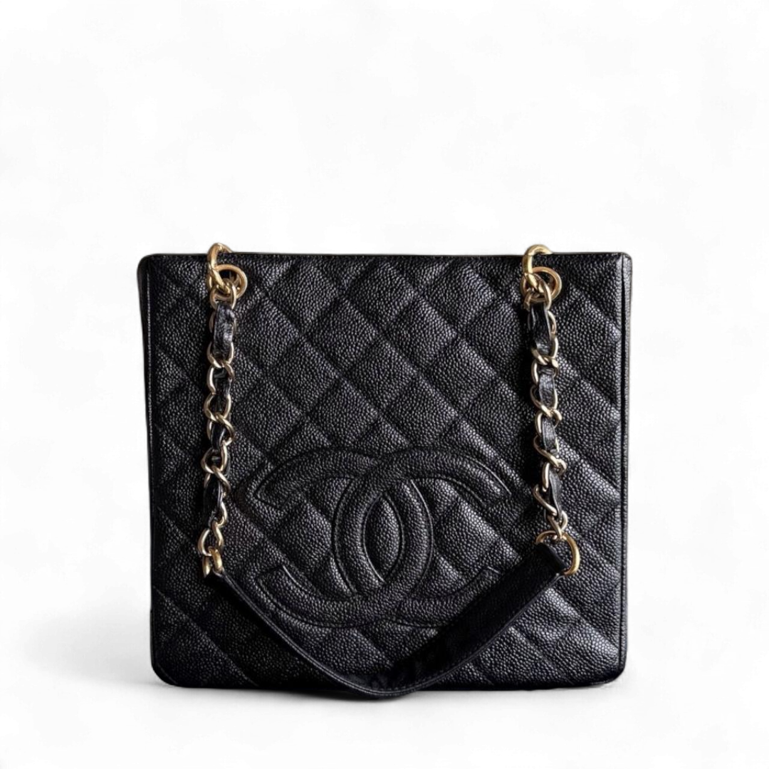 Chanel PST Petite Shopping Tote - Caviar Quilted Grained Calfskin Black Gold Hardware Series 8