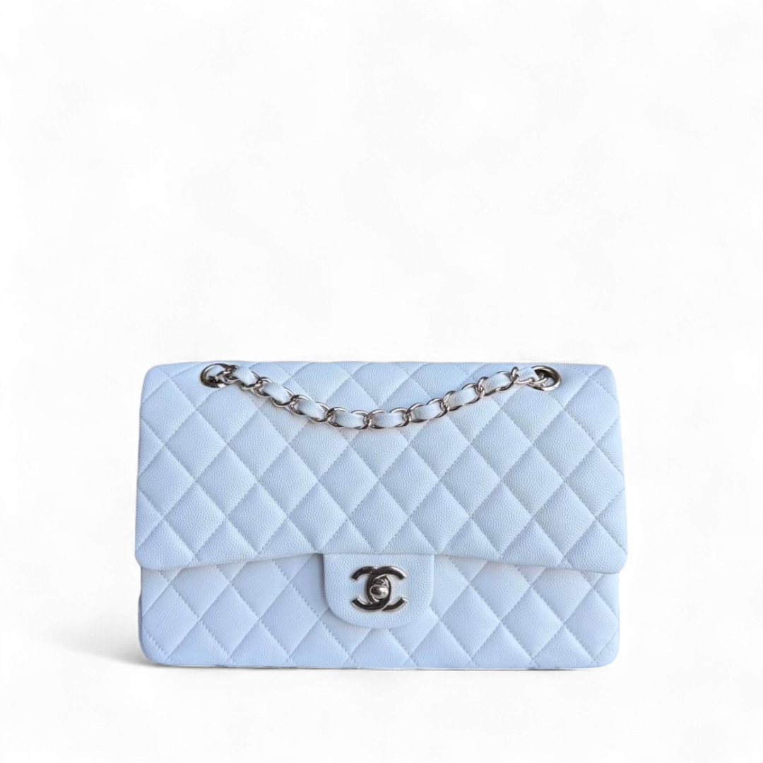 Chanel Classic Flap Medium - Caviar Quilted Grained Calfskin White Gold Hardware Series 28