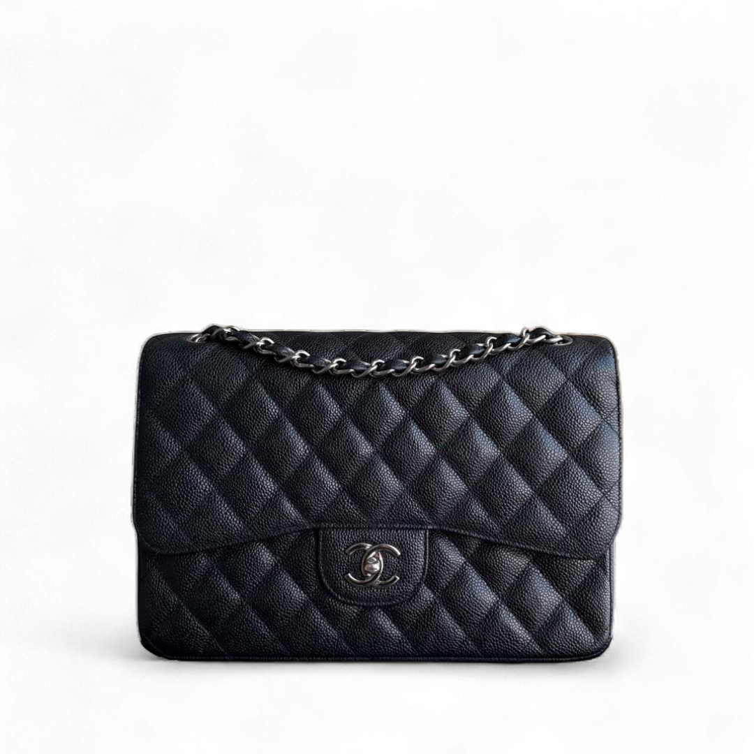 Chanel Classic Flap Jumbo - Caviar Quilted Grained Calfskin Black Silver Hardware Series 14