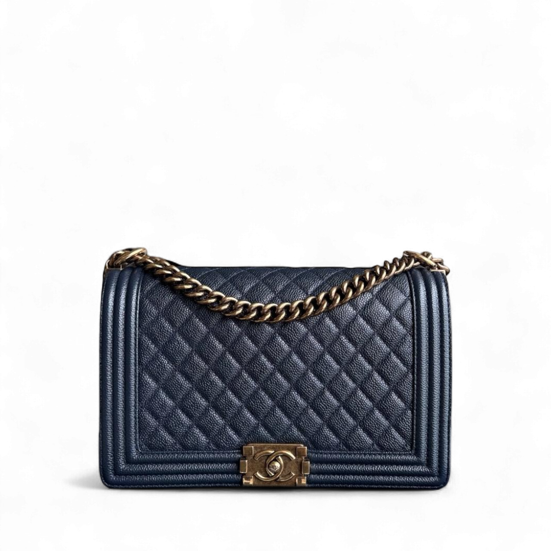 Chanel Boy New Medium 28CM Caviar Quilted Grained Calfskin Dark Navy Chanel Boy New Medium 28CM Caviar Quilted Grained Calfskin Dark Navy