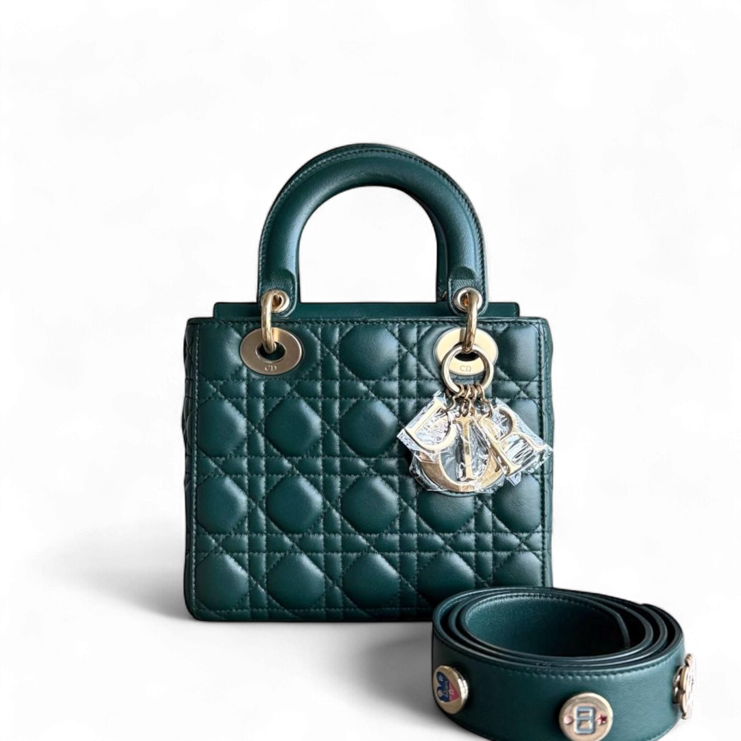 Dior Lady Small Flap - Cannage Lambskin Dark Green Gold Hardware
