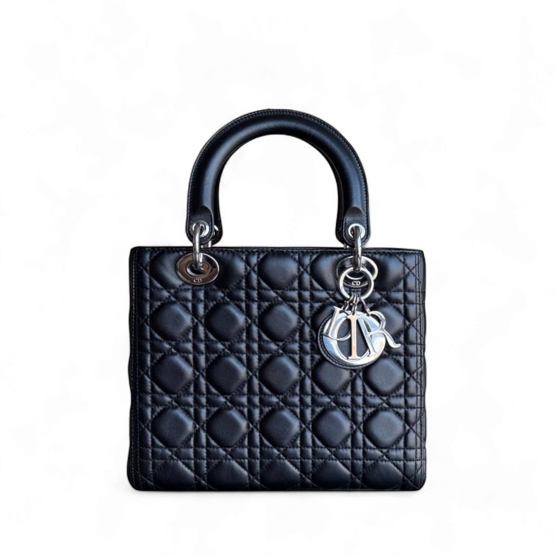 Dior Lady Medium - Cannage Lambskin Black Silver Hardware NO STRAP