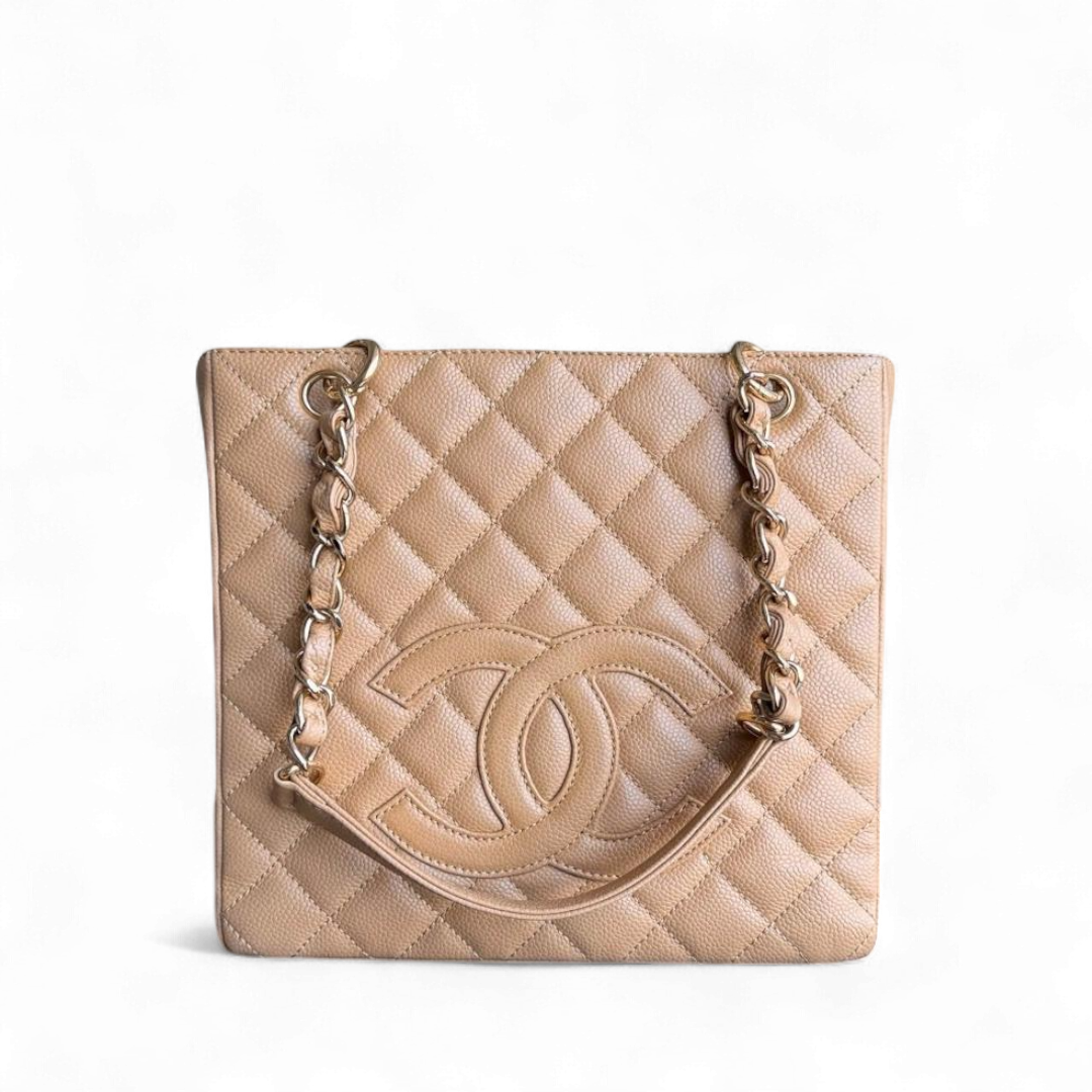 Chanel PST Petite Shopping Tote - Caviar Quilted Grained Calfskin Dark Beige Gold Hardware Series 12