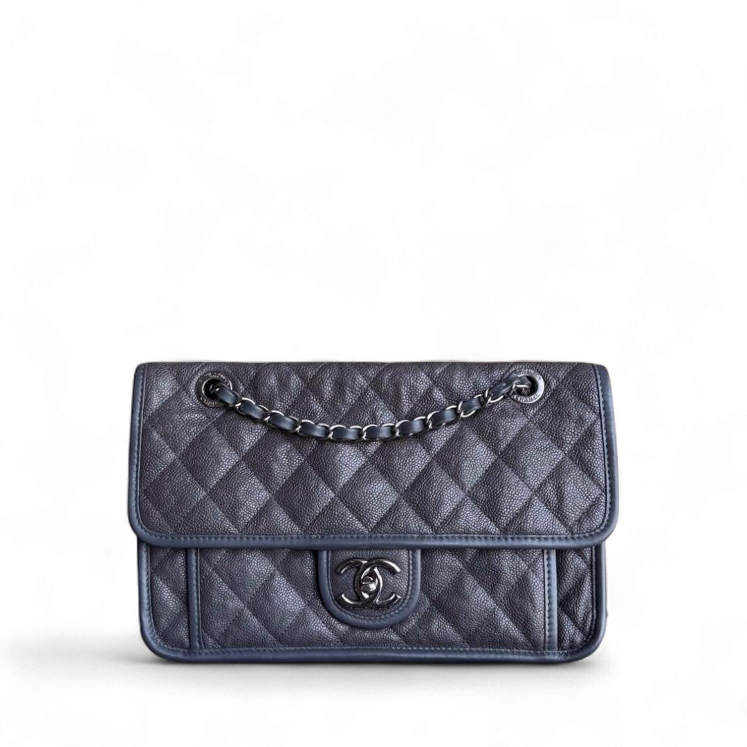 Chanel French Riviera - Caviar Quilted Grained Calfskin Grey Gray Silver Hardware Series 20