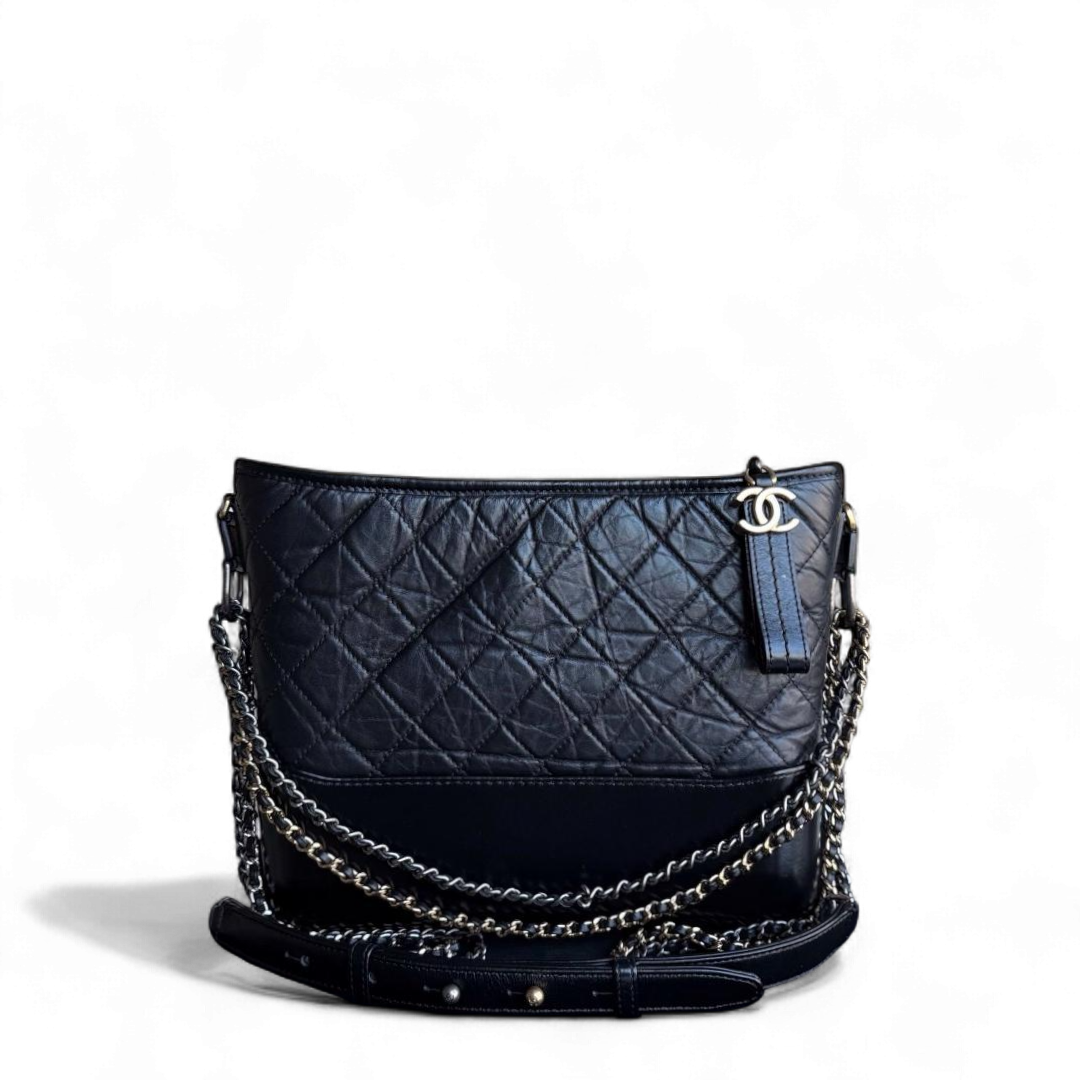 Chanel Gabrielle Medium - Quilted Aged Calfskin Black Two-tone Gold Hardware