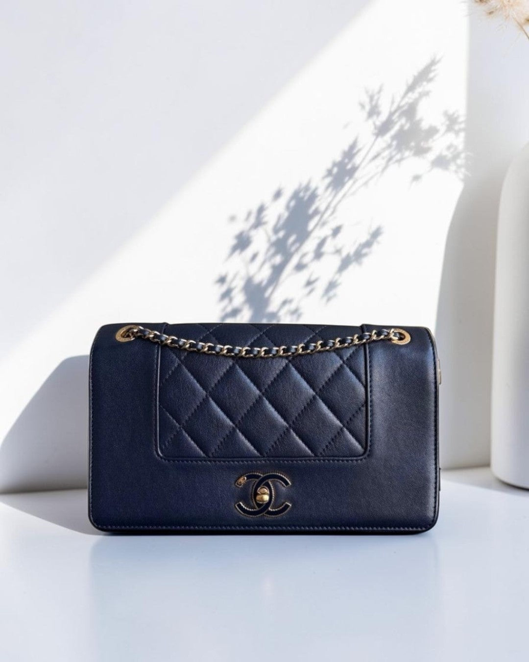 Chanel Mademoiselle Seasonal Flap - Cannage Calfskin Blue Gold Hardware Series 23