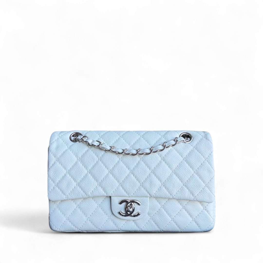 Chanel Classic Flap Medium - Caviar Quilted Grained Calfskin White Silver Hardware Series 12