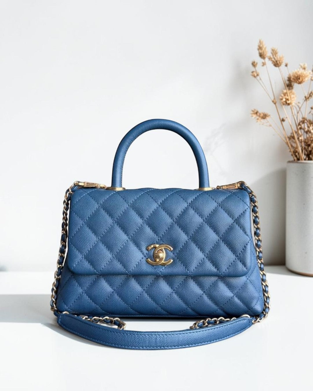 Chanel Coco Handle Small - Caviar Quilted Grained Calfskin Blue Gold Hardware Series 24