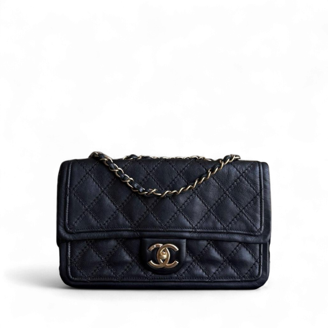 Chanel Wild Stitches Seasonal Flap - Calfskin Quilted Black Gold Hardware Series 19
