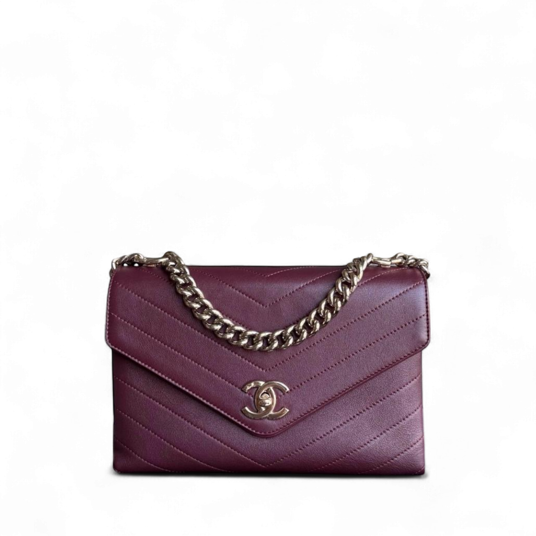 Chanel Coco Chevron Bag - Smooth Calfskin Dark Burgundy Red Gold Hardware Series 26