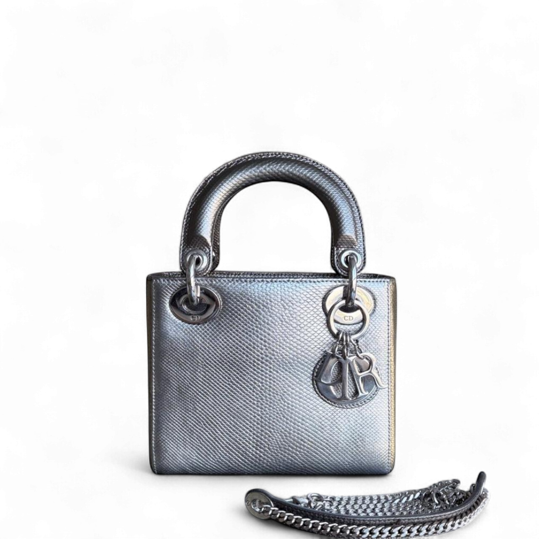Dior Lady Mini - Exotic Lizard Bi-color Silver Hardware