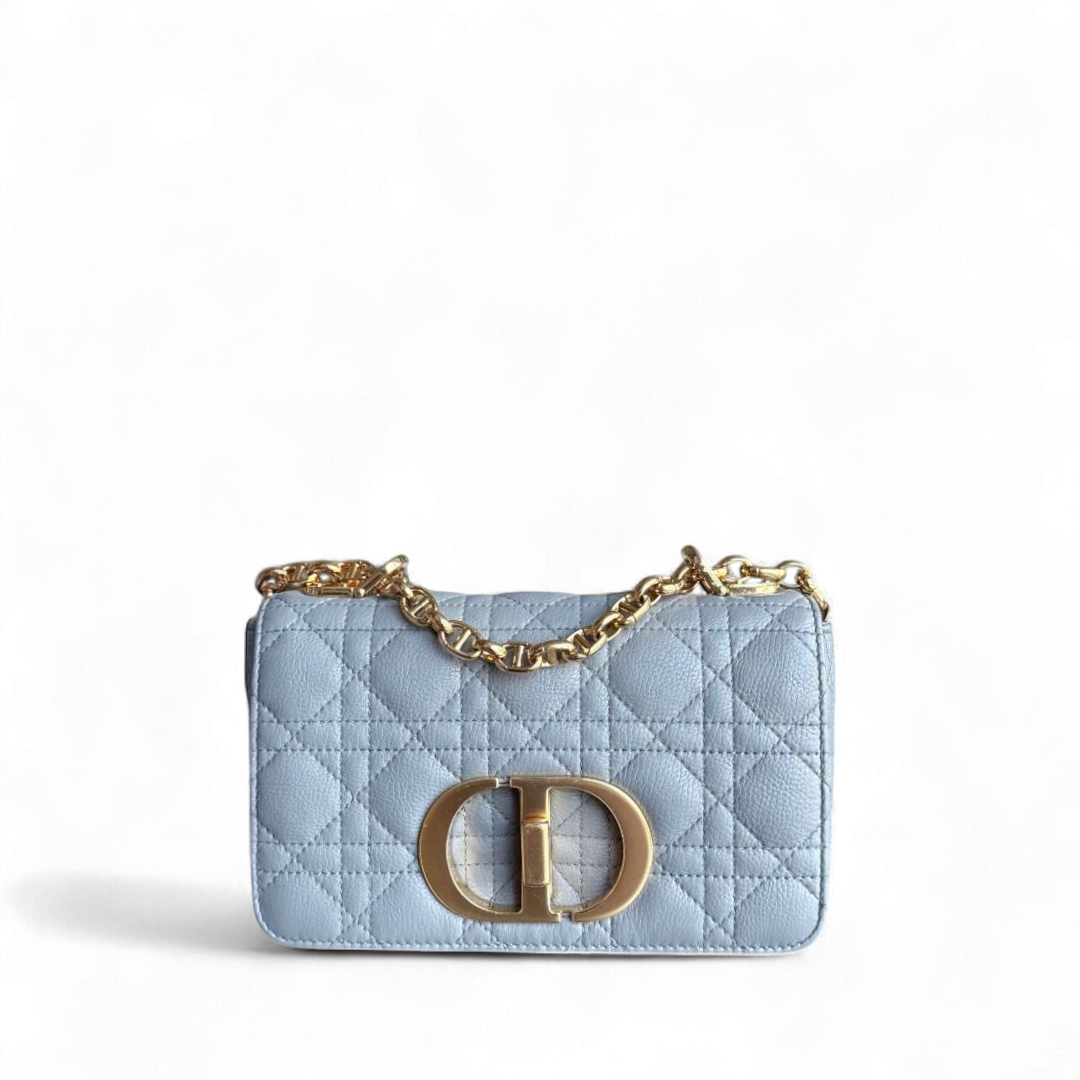 Dior Caro Small - Cannage Grained Calfskin Gray Grey Gold Hardware