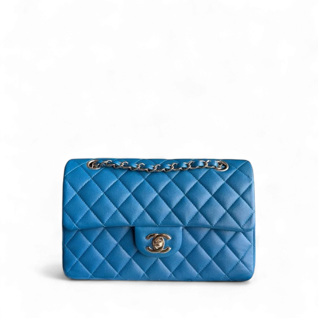 Chanel Classic Flap Small - Caviar Quilted Grained Calfskin Blue Gold Hardware Series 30
