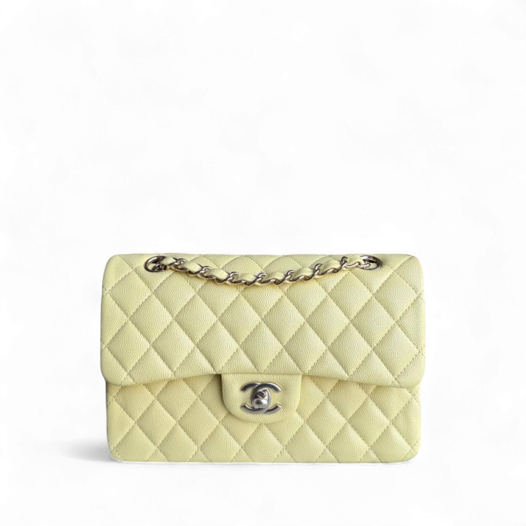 Chanel Classic Flap Small - Caviar 23CM Quilted Grained Calfskin Yellow Silver Hardware Series 30