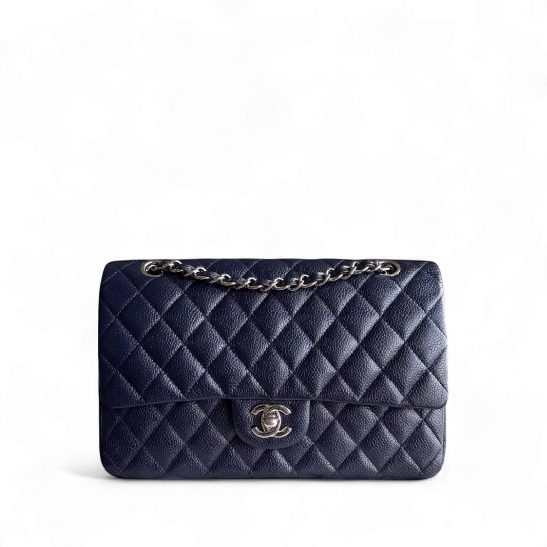 Chanel Classic Flap Medium - Caviar Quilted Grained Calfskin Dark Blue Silver Hardware Series 19