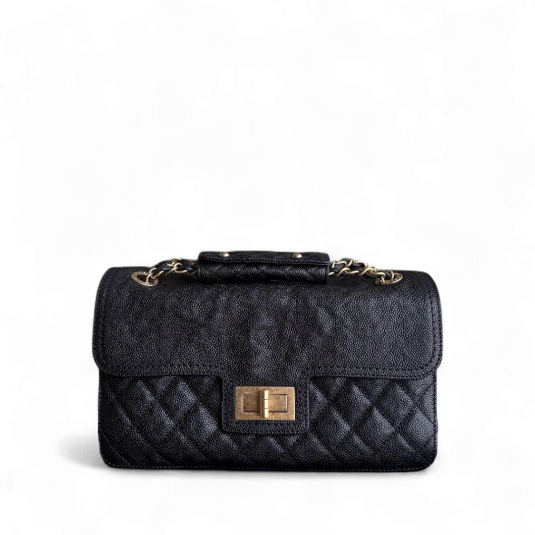 Chanel Mademoiselle 2.55 Lock Flap - Caviar Quilted Grained Calfskin Black Gold Hardware Series 16