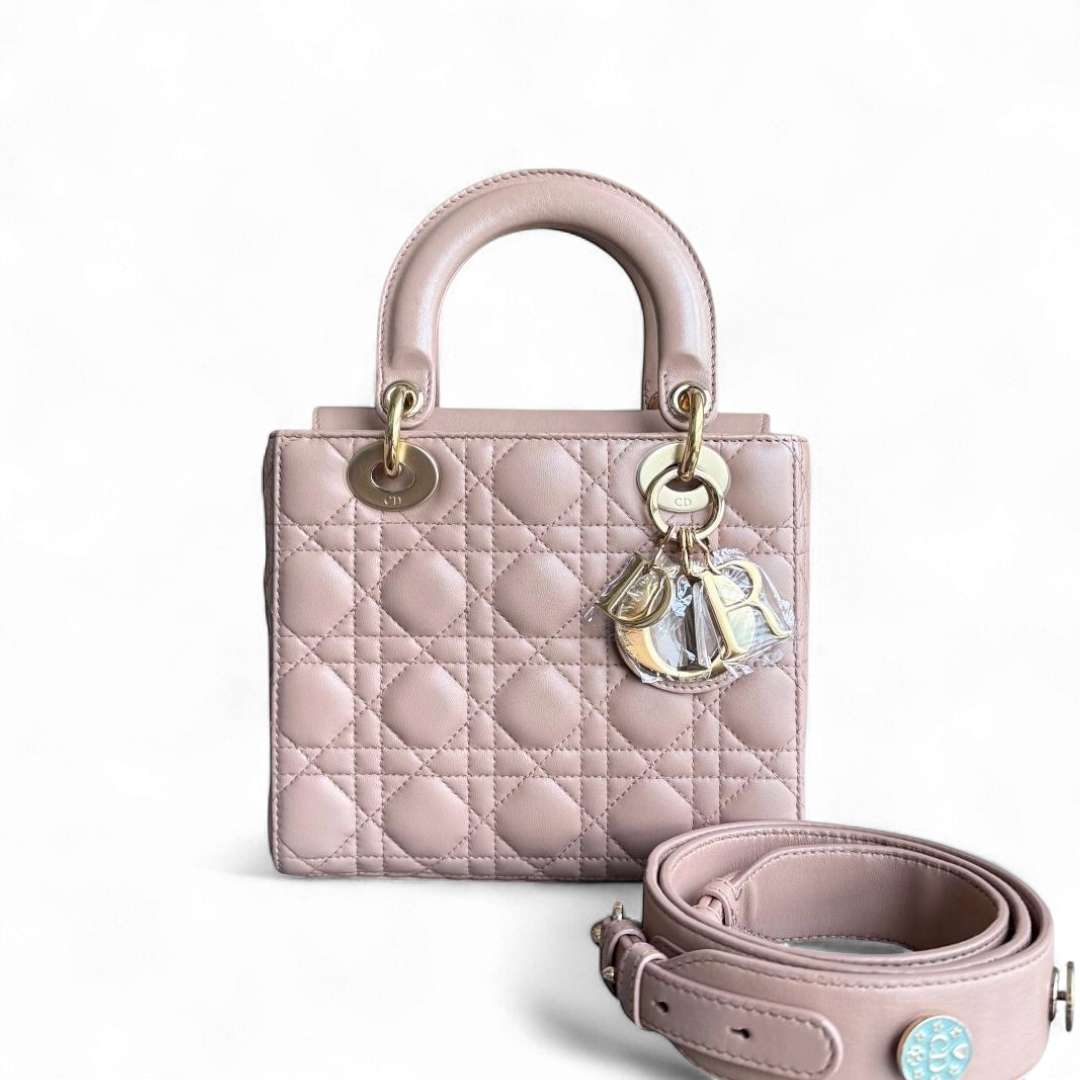 Dior Lady Small Flap - Cannage Lambskin Blush Pink Gold Hardware