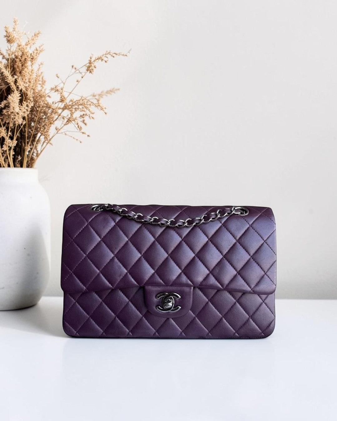 Chanel Classic Flap Medium - 25CM Quilted Lambskin Purple Black Hardware Series 15