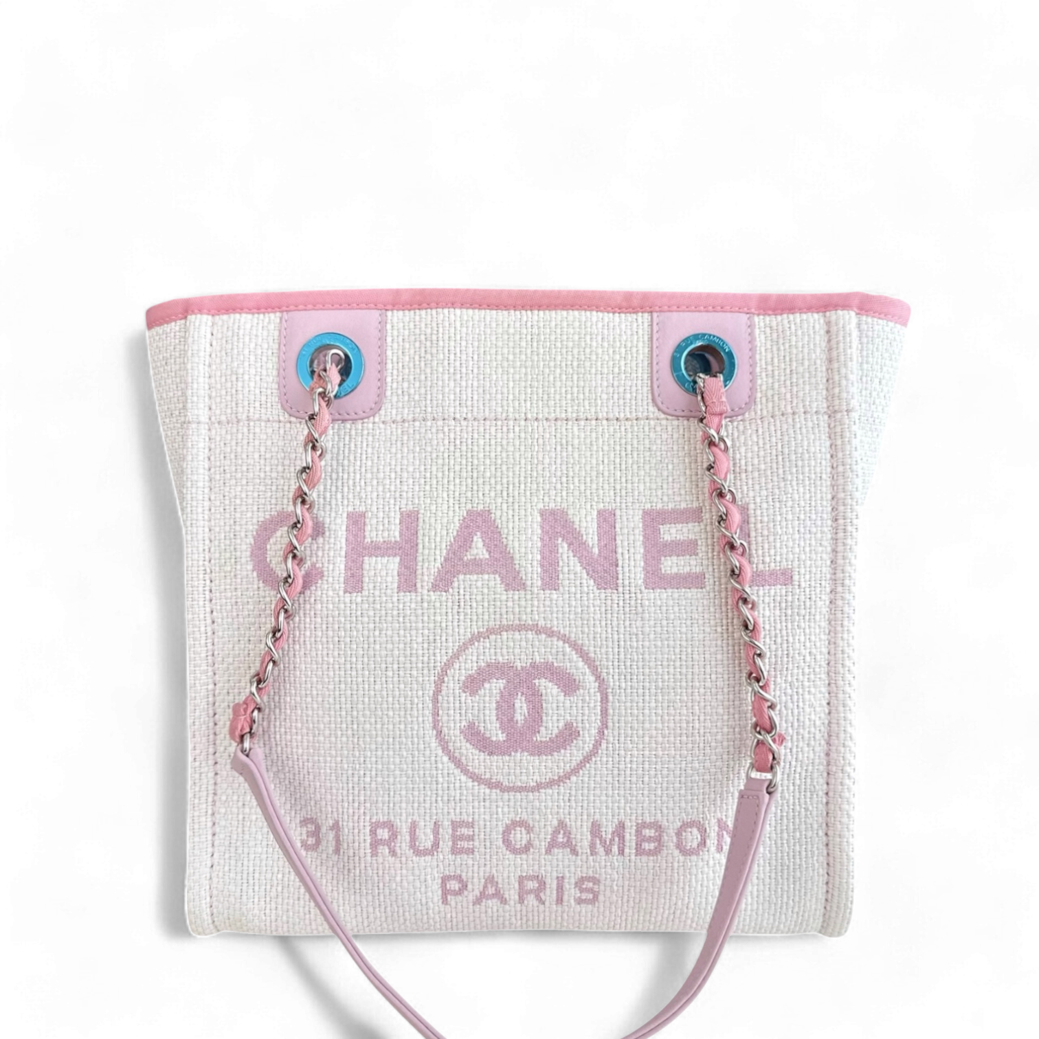 Chanel Deauville Mini - Fabric Tote Pink Silver Hardware Series 21