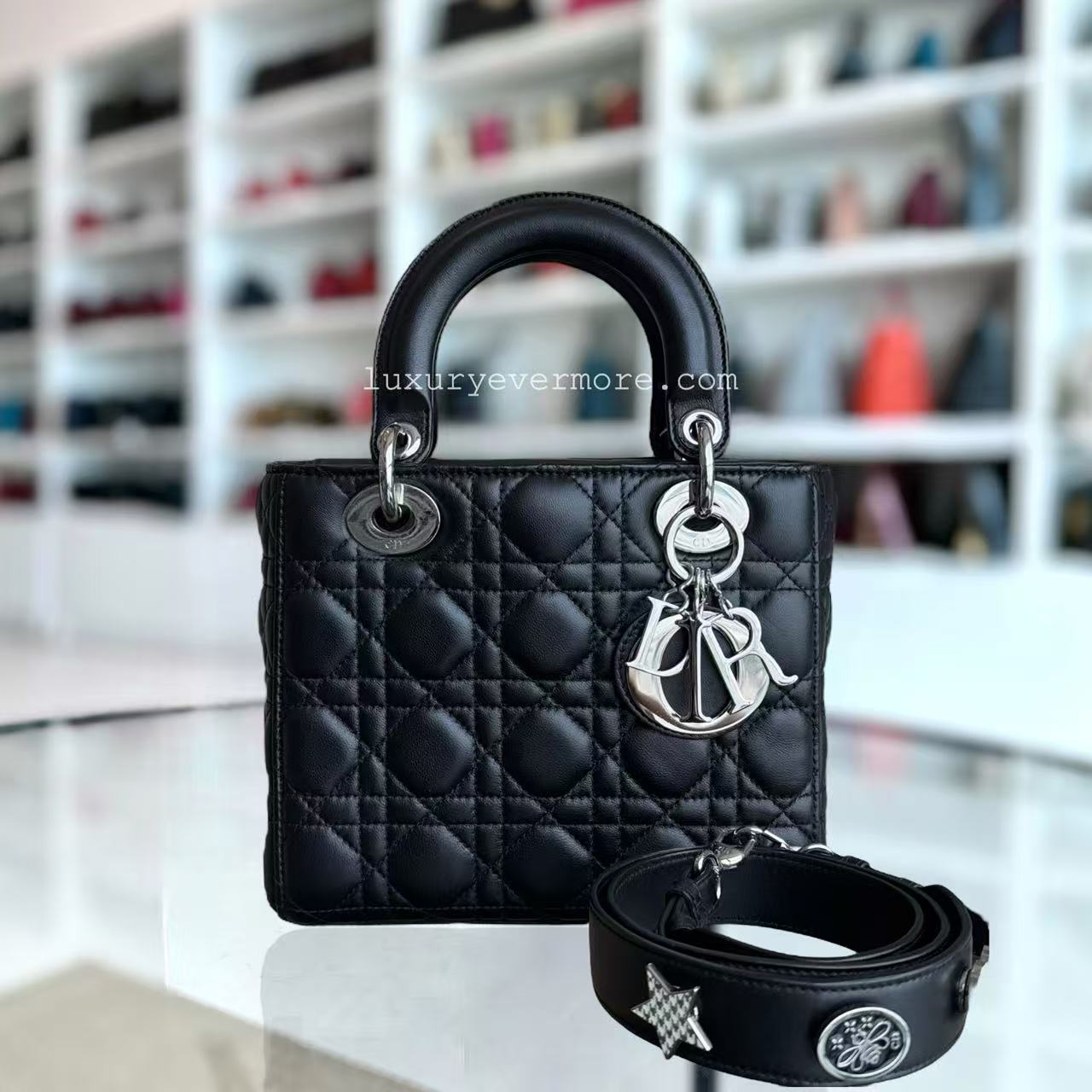 Dior Lady Small - Cannage Lambskin Black Silver Hardware