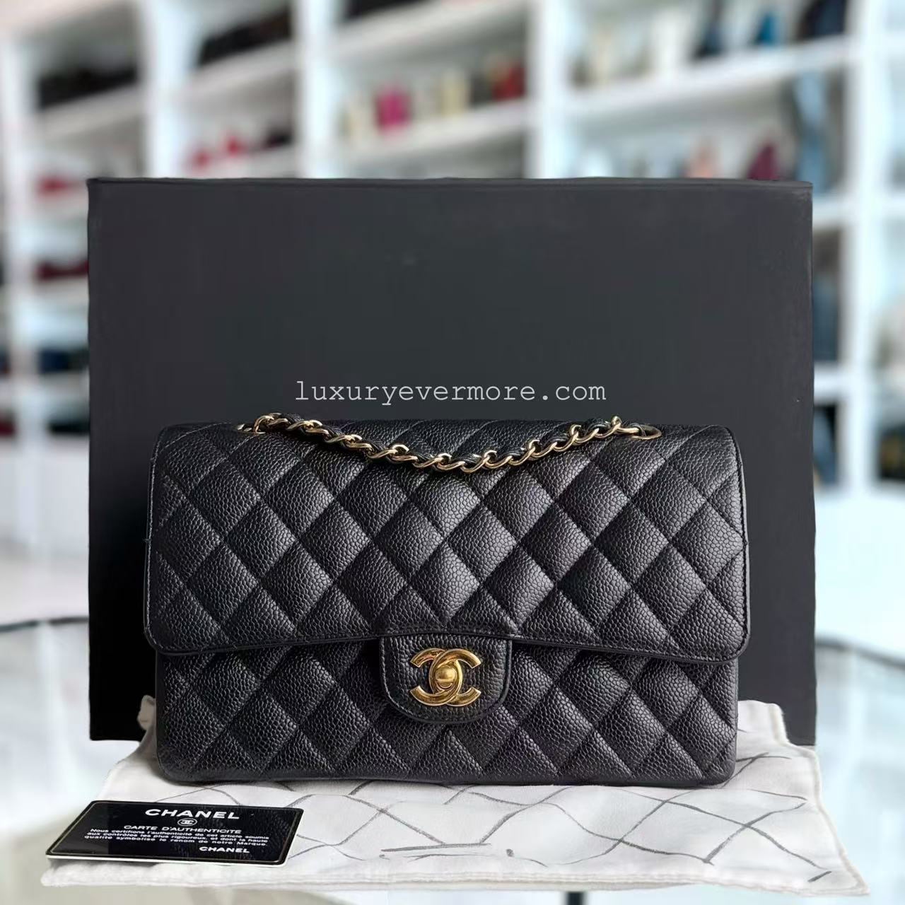 Chanel Classic Flap Medium - Caviar 25CM Quilted Black Gold Hardware Series 13