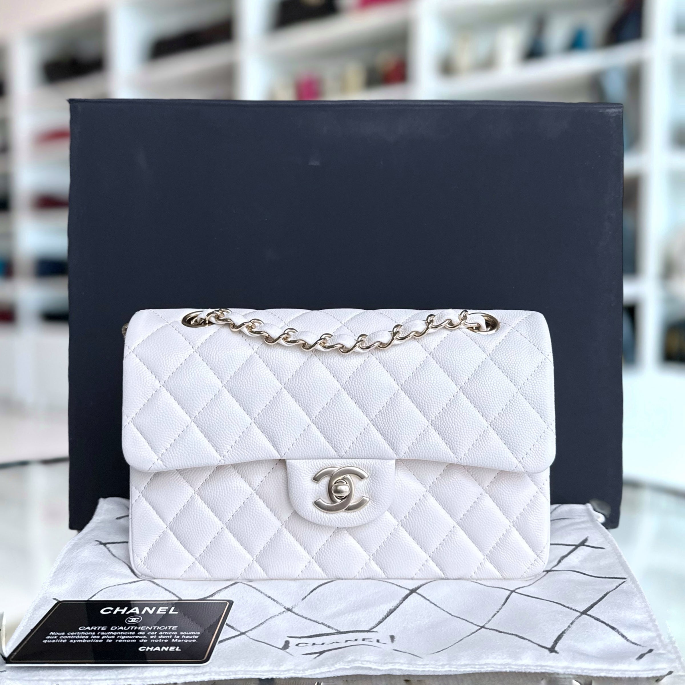 Chanel Classic Flap Small - Caviar 23CM Quilted White Light Gold Hardware Series 31