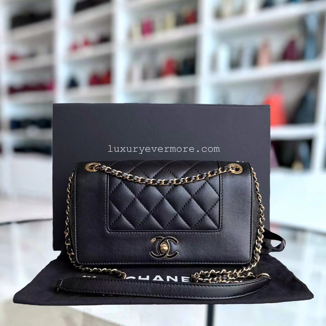 Chanel Mademoiselle Flap Bag - Small 23CM Quilted Lambskin Black Golden Hardware