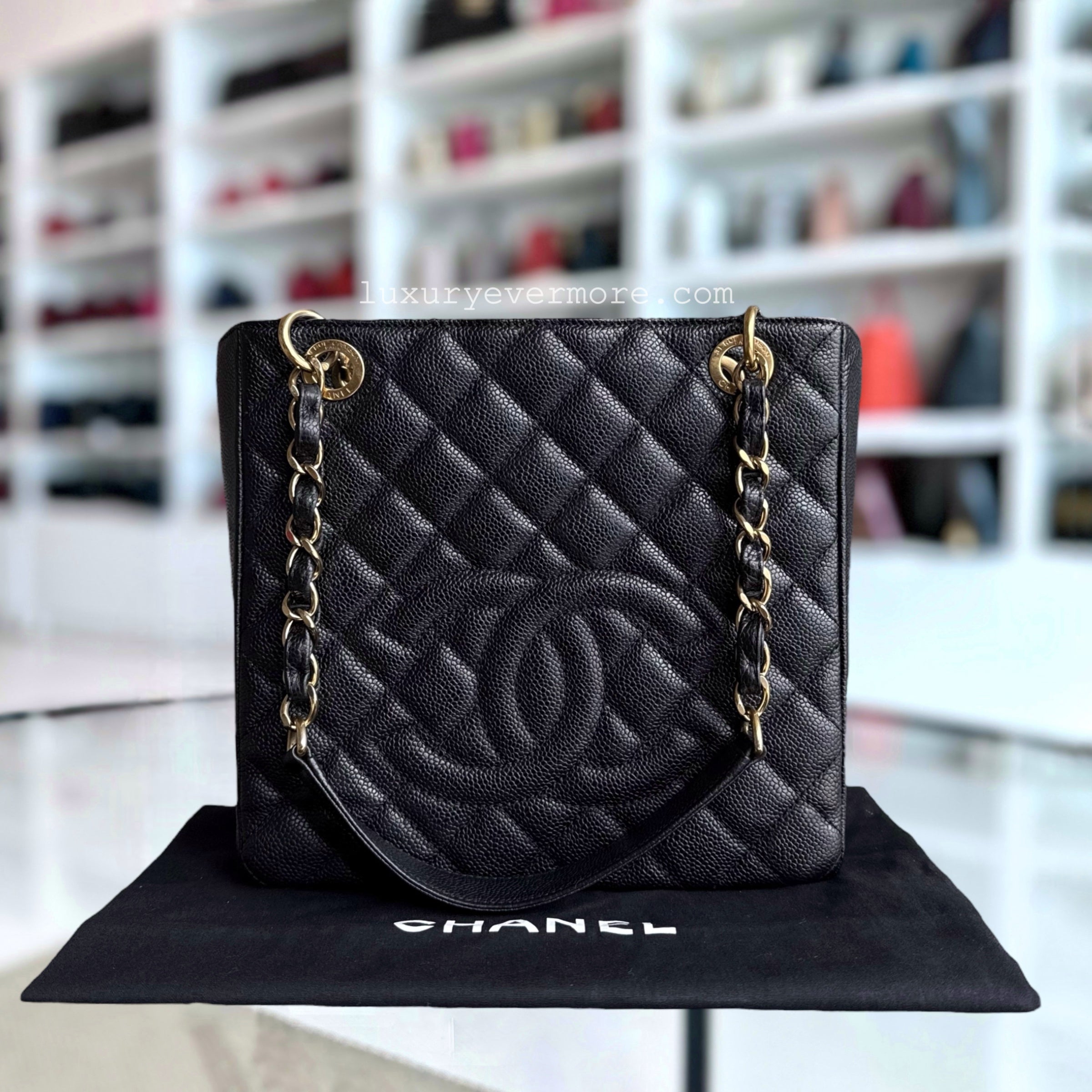 Chanel PST Petite Shopping Tote - Caviar Quilted Black Gold Hardware