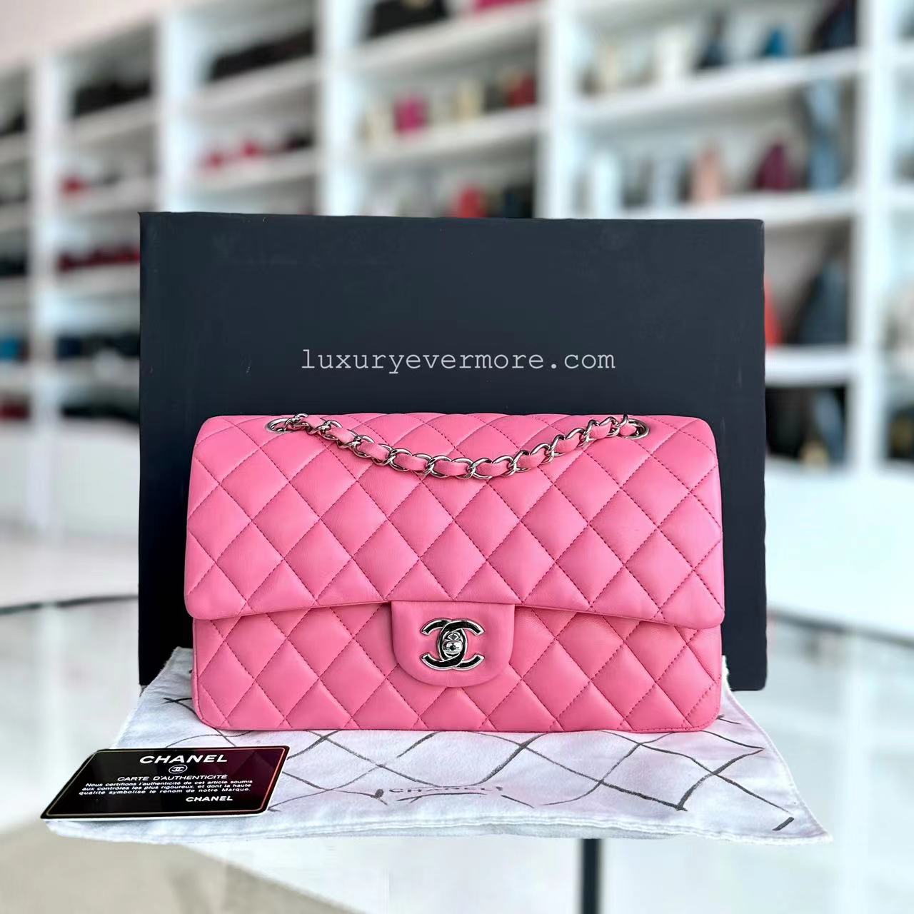 Chanel Medium Classic Flap Quilted Lambskin Sakura Pink Silver Hardware Series 16