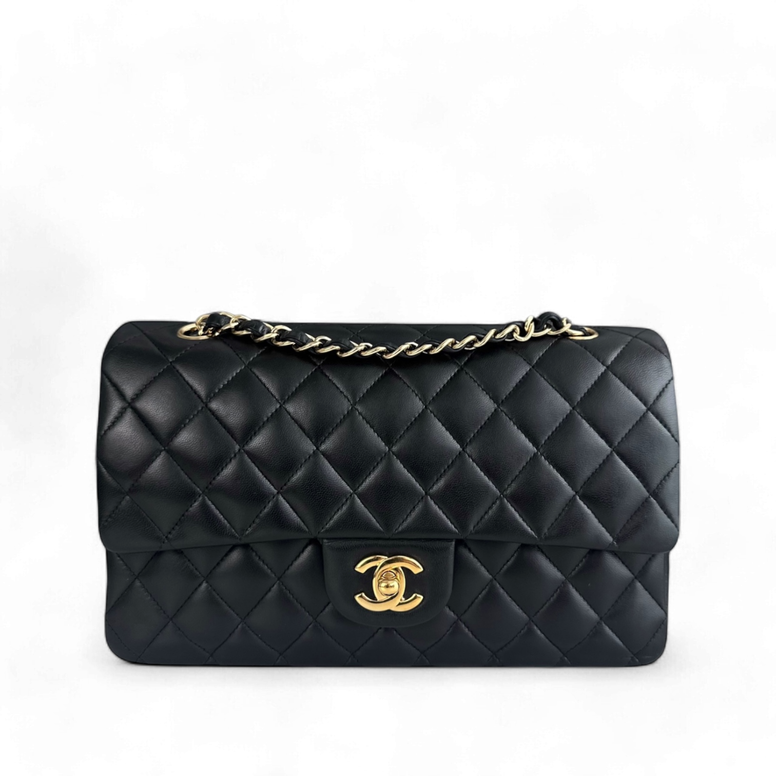 Chanel Classic Flap Medium - 25CM Quilted Lambskin Black Gold Hardware Series 12