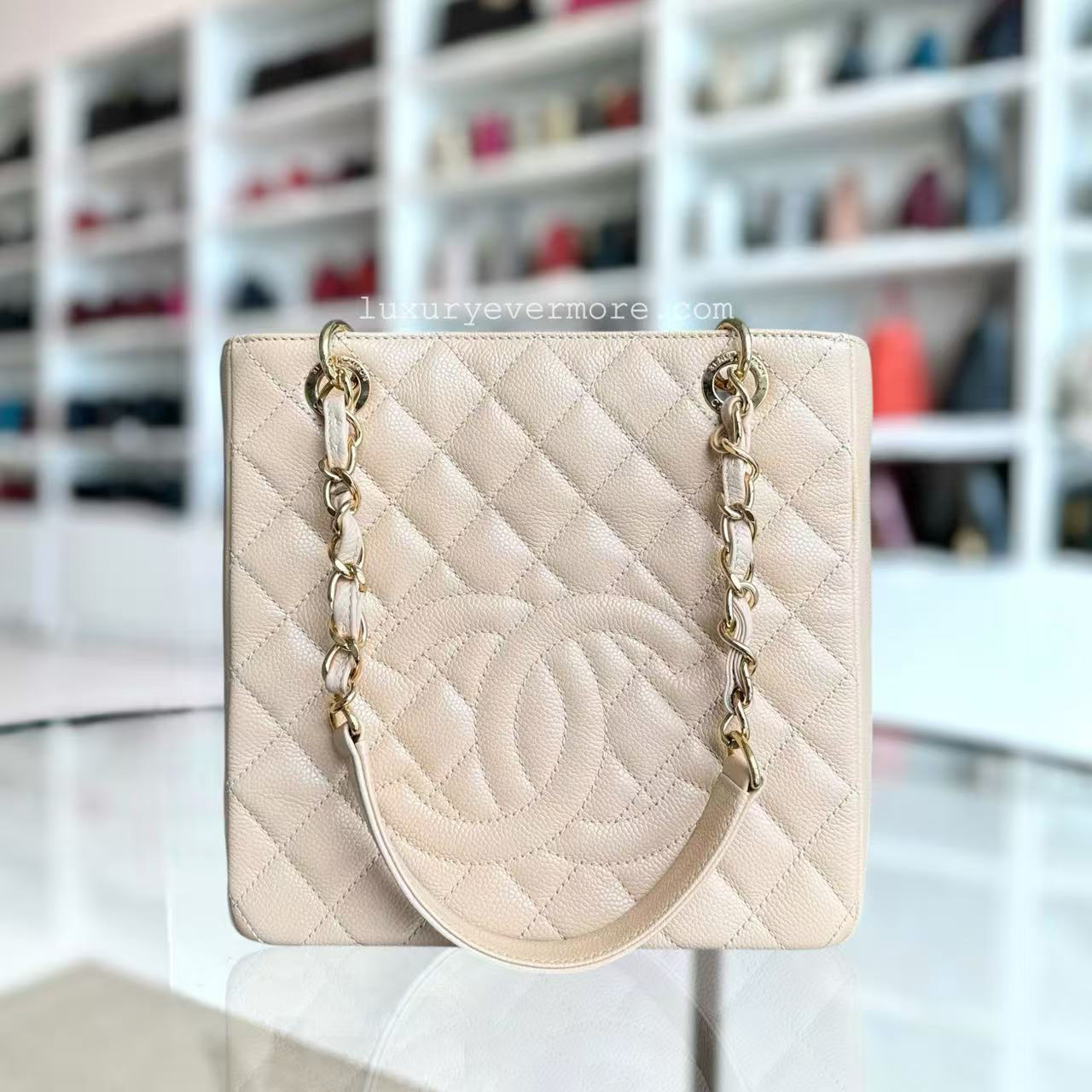 Chanel PST Petite Shopping Tote - Caviar Quilted Beige Gold Hardware Series 16