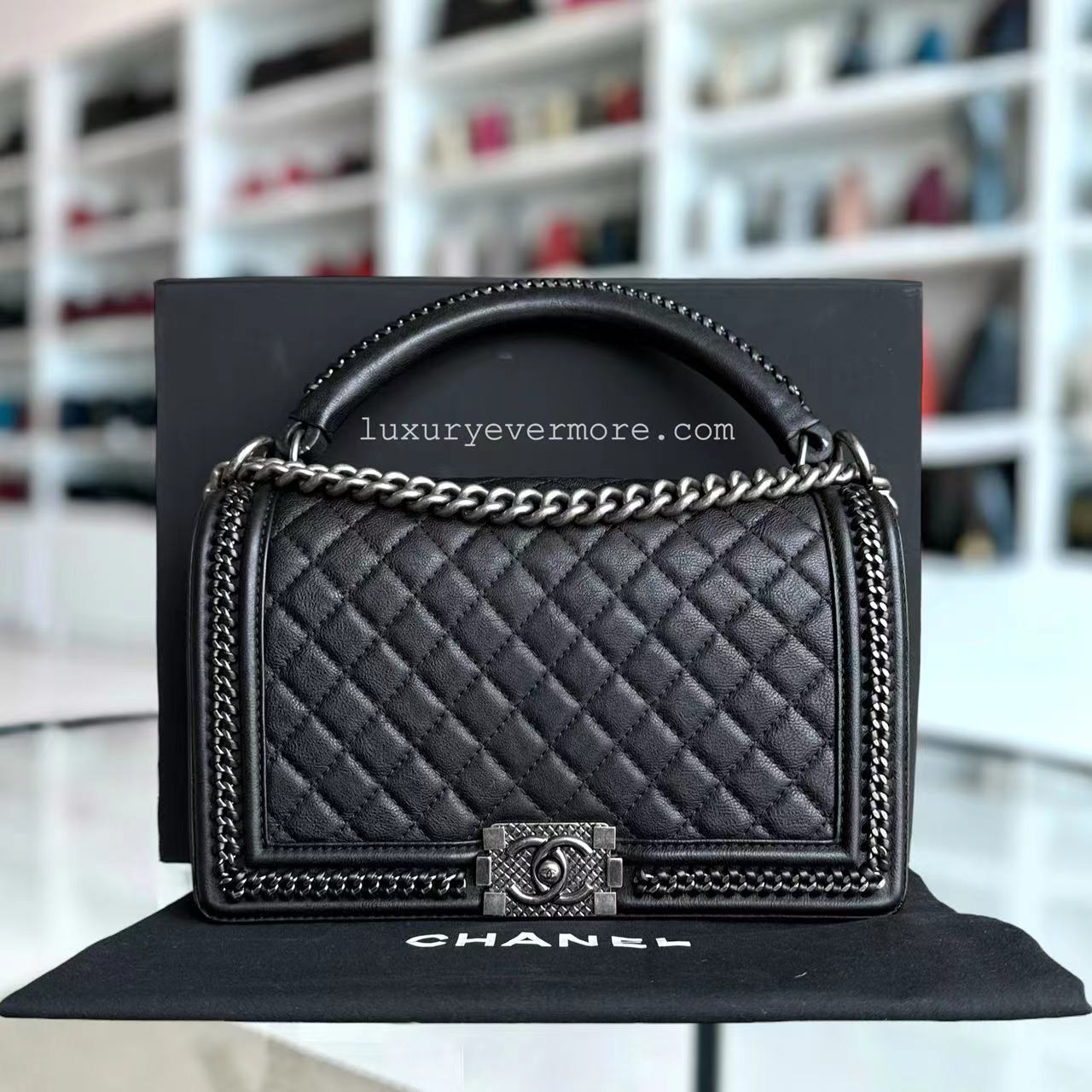 Chanel Boy Medium Handle - 28CM Quilted Calfskin Palladium Silver Hardware Series 23