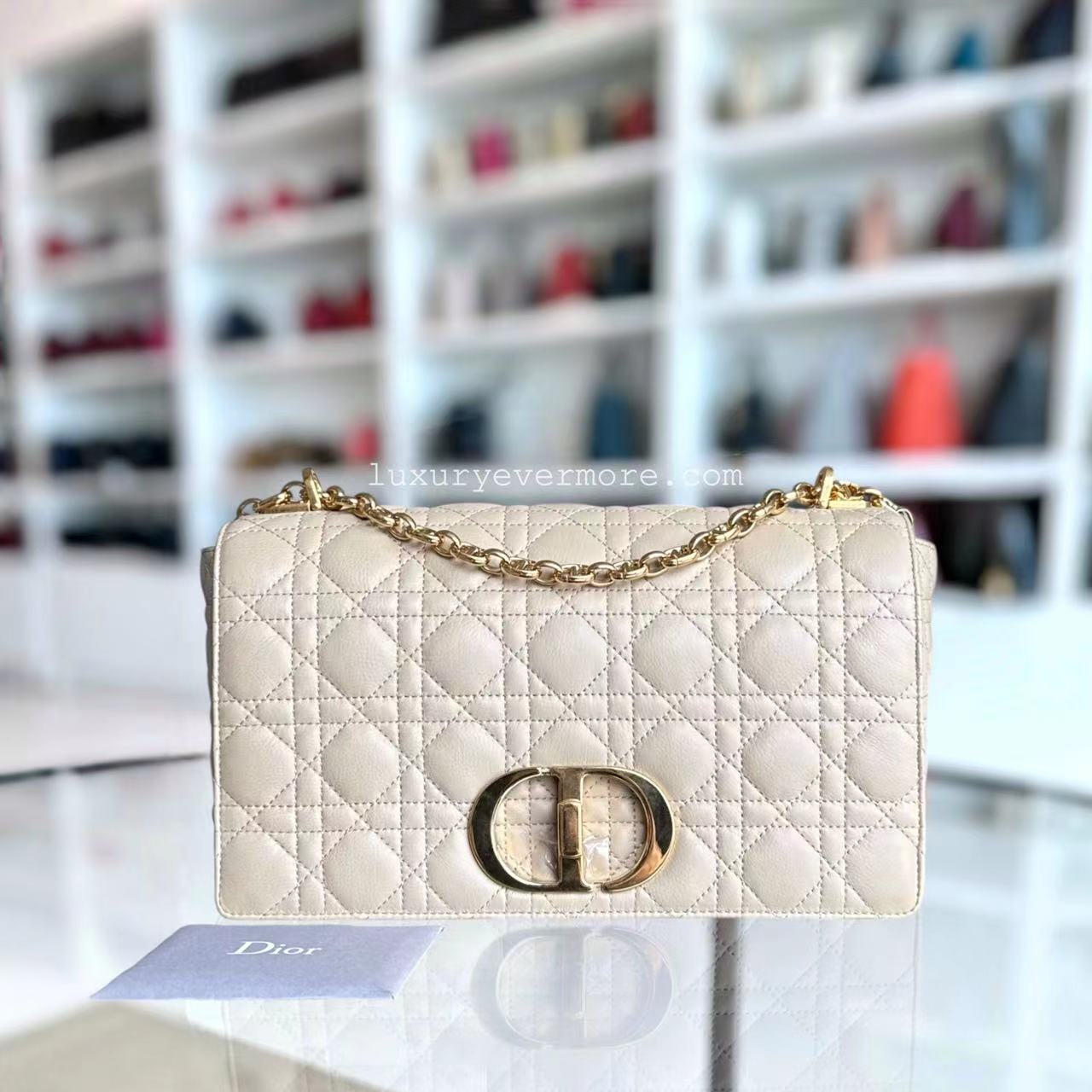 Dior Caro Large - Cannage Calfskin Light Beige Gold Hardware