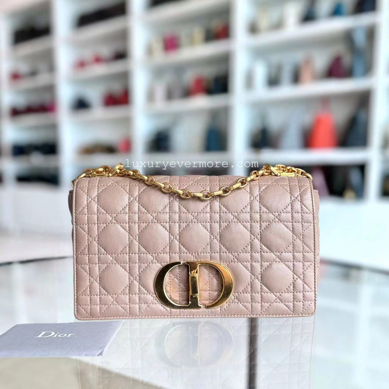 Dior Caro Medium - 25CM Cannage Calfskin Milktea Blush Gold Hardware