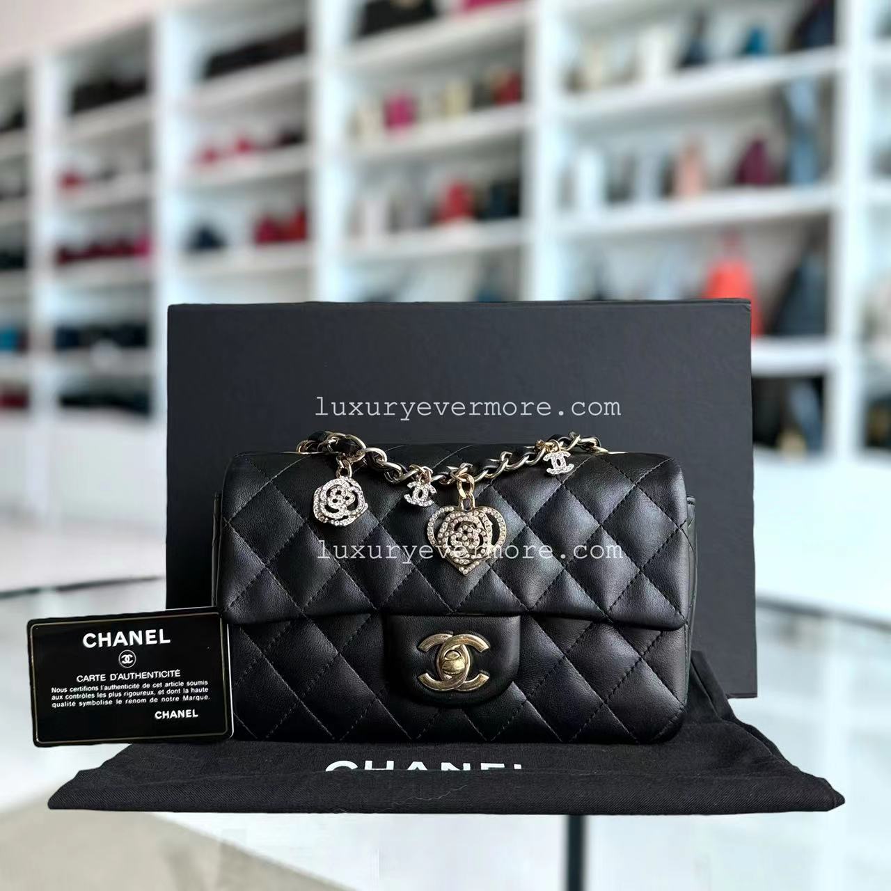 Chanel Classic Flap Mini - 20CM Rectangle Classic Flap Valentine Quilted Lambskin Black Golden Hardware Series 19