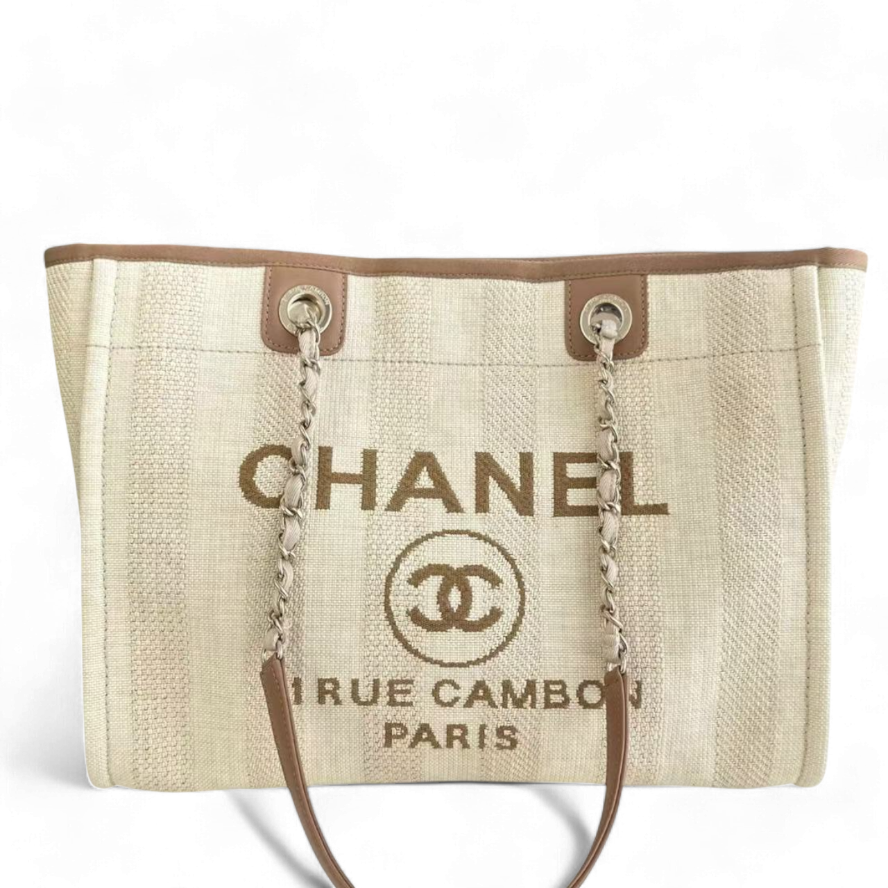 Chanel Deauville - 33CM Yellow Canvas Tote Silver Hardware 29