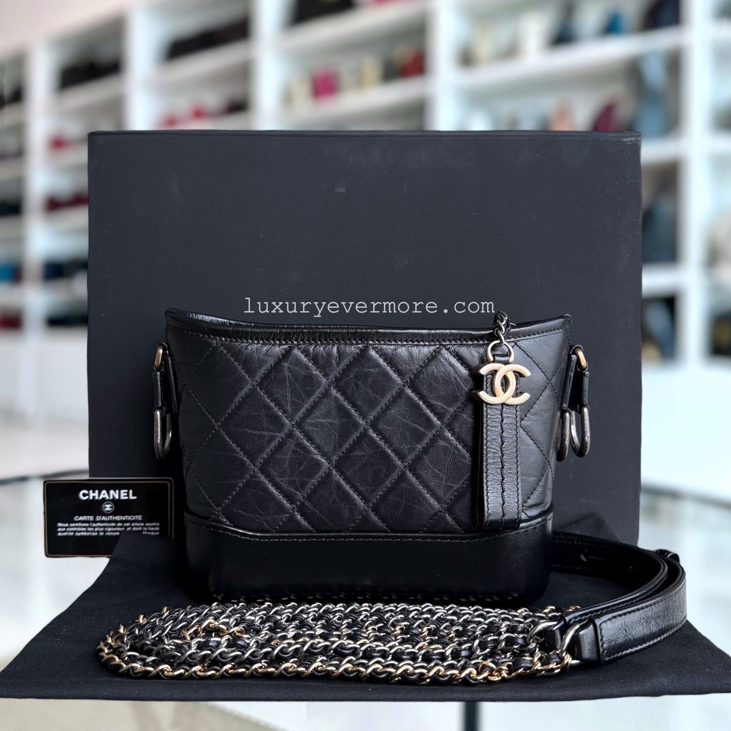 Chanel Gabrielle Hobo Small - Quilted Calfskin Black Gold Hardware Series 26