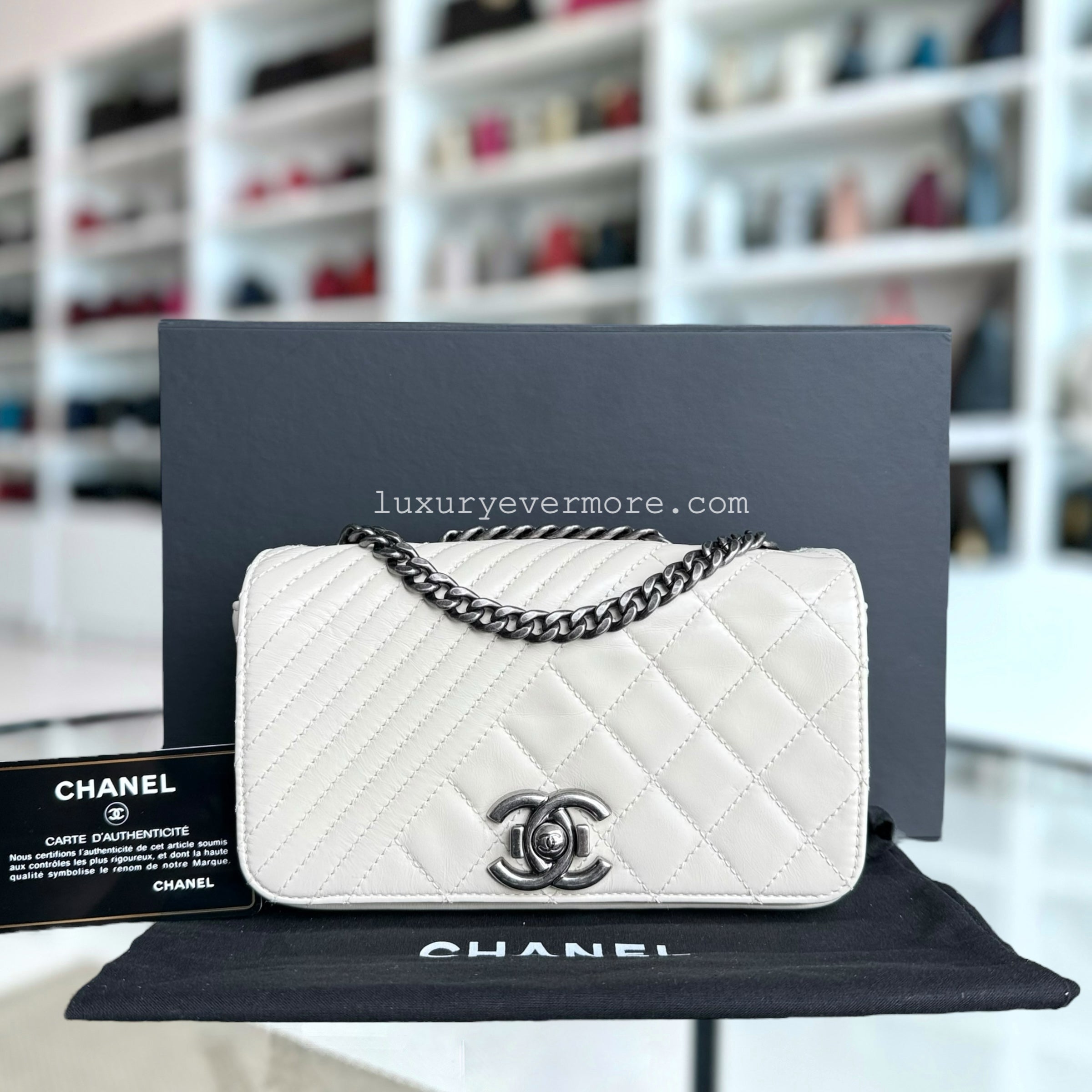 Chanel Coco Boy Small - Seasonal Flap Glazed Calfskin White Ruthenium Silver Hardware Series 20