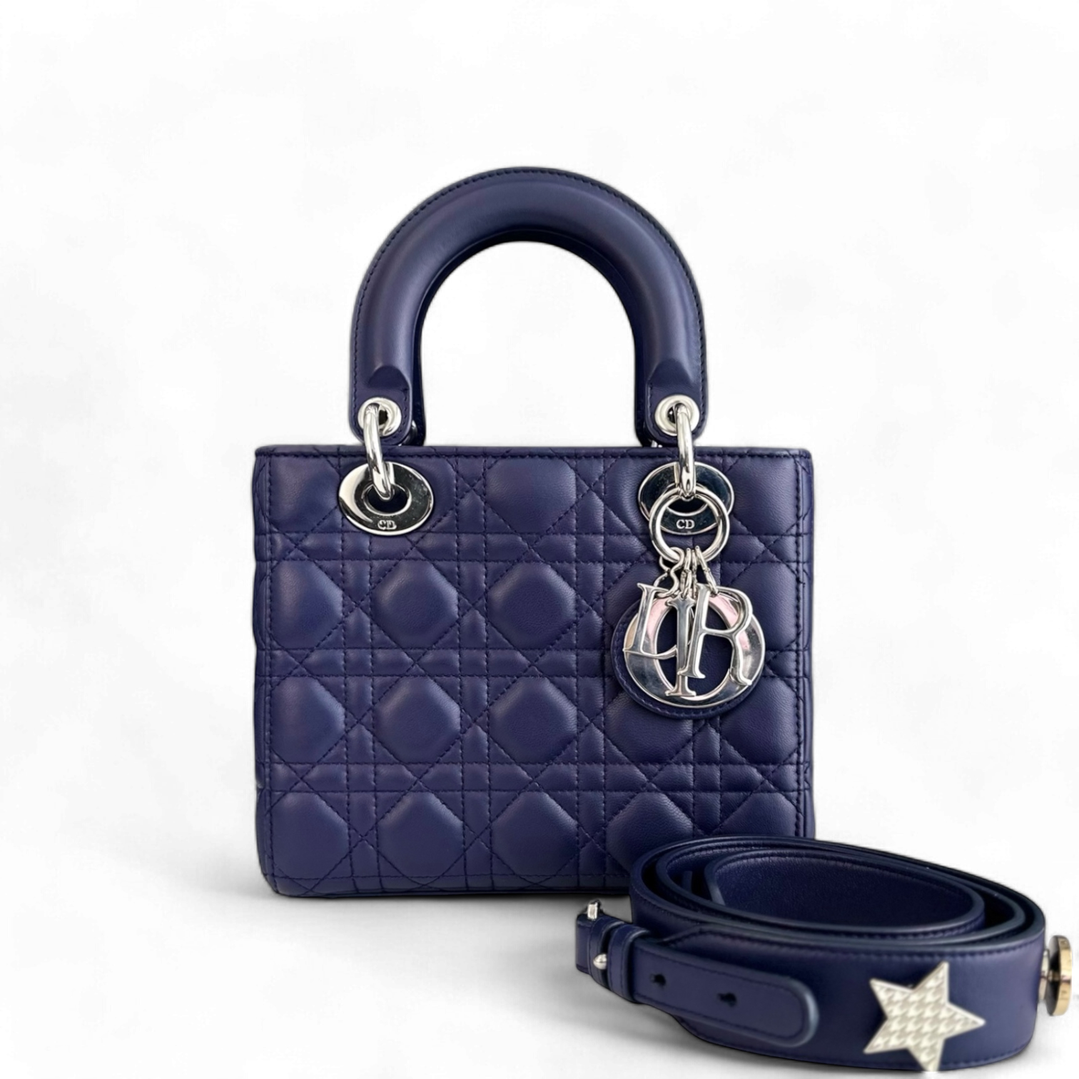 Dior Lady Small - Cannage Lambskin Dark Blue Silver Hardware