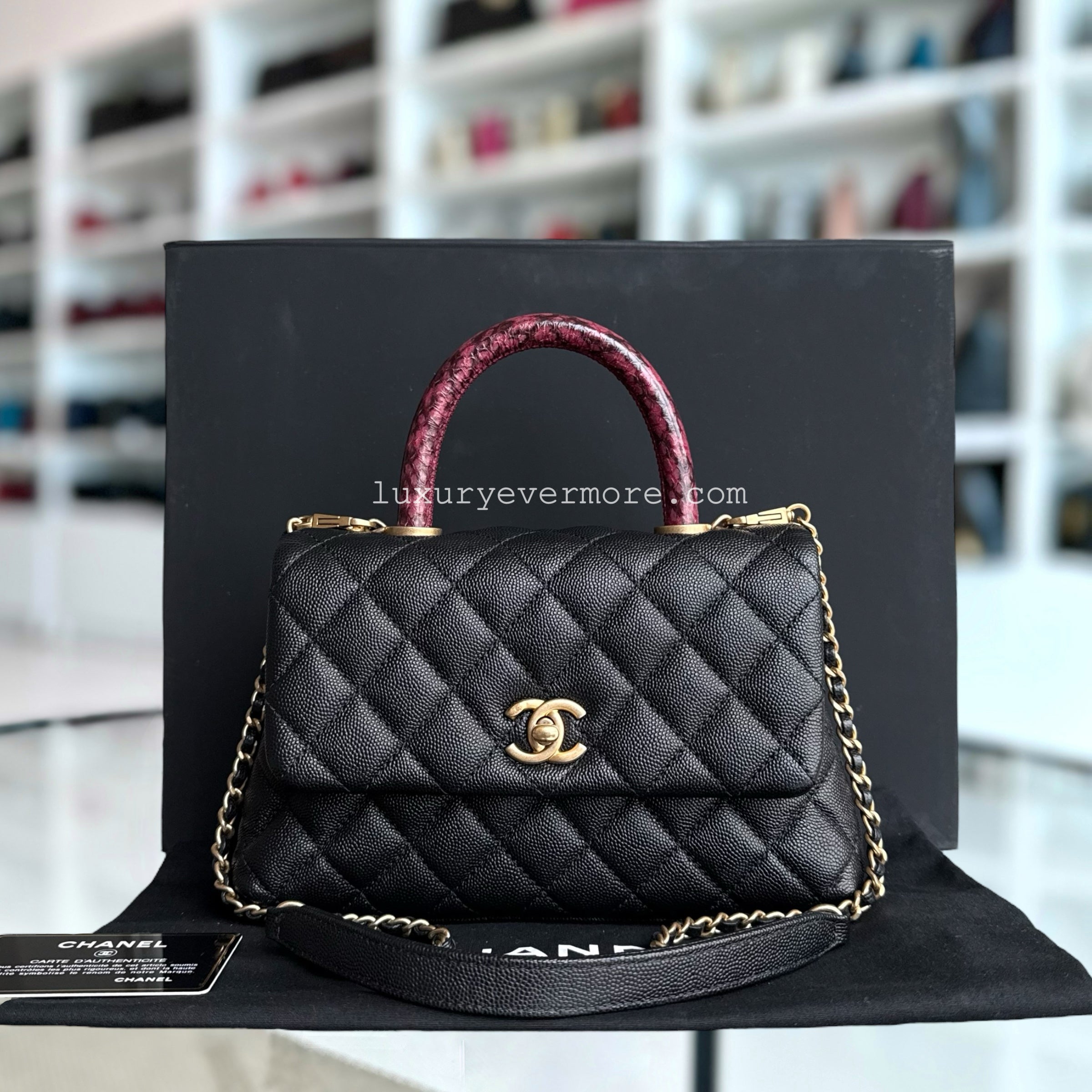 Chanel Coco Handle Small - Caviar Quilted Exotic Handle Black Gold Hardware Series 26