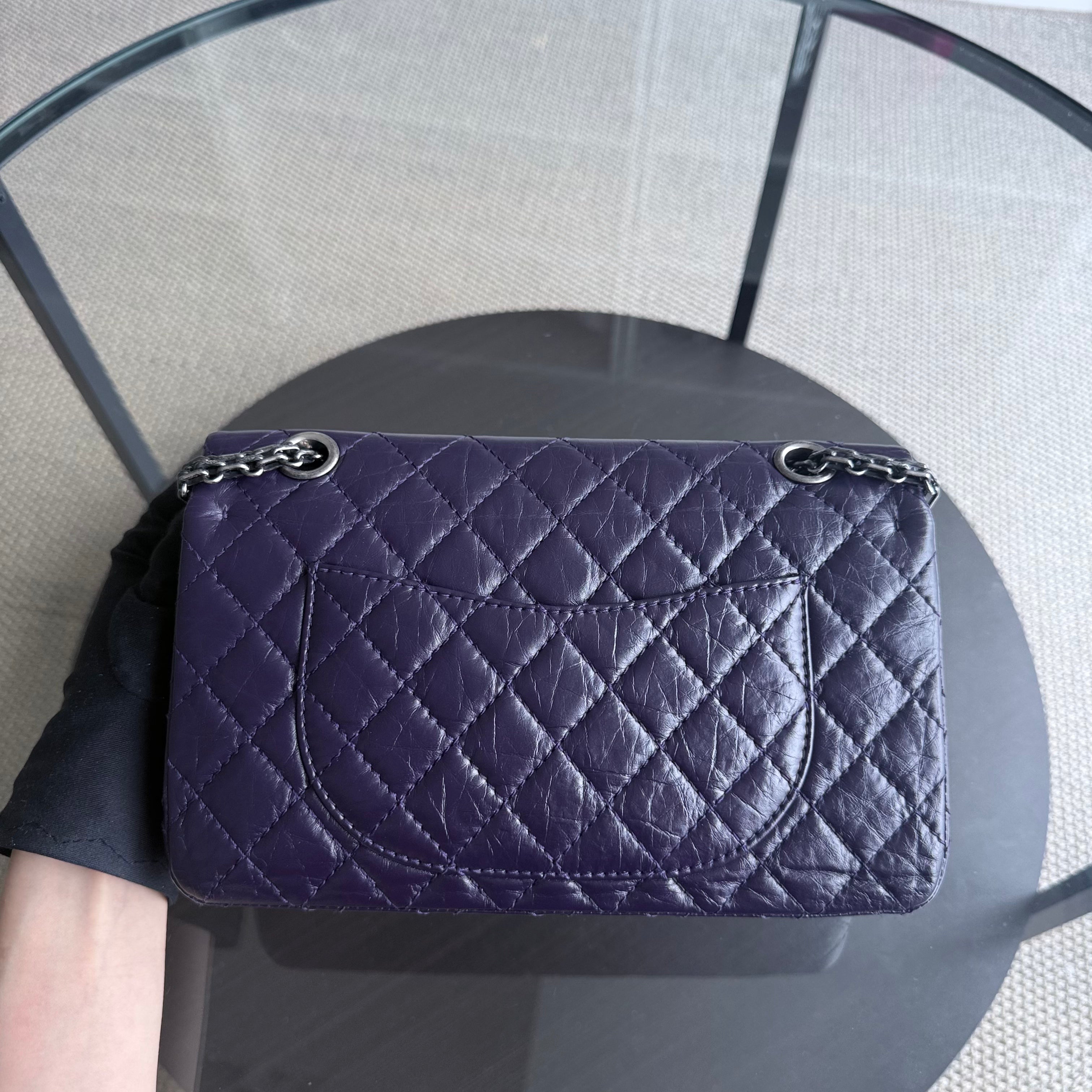 Chanel 2.55 Reissue 224 - Quilted Aged Calfskin Dark Violet Purple Aged Silver Hardware Series 17