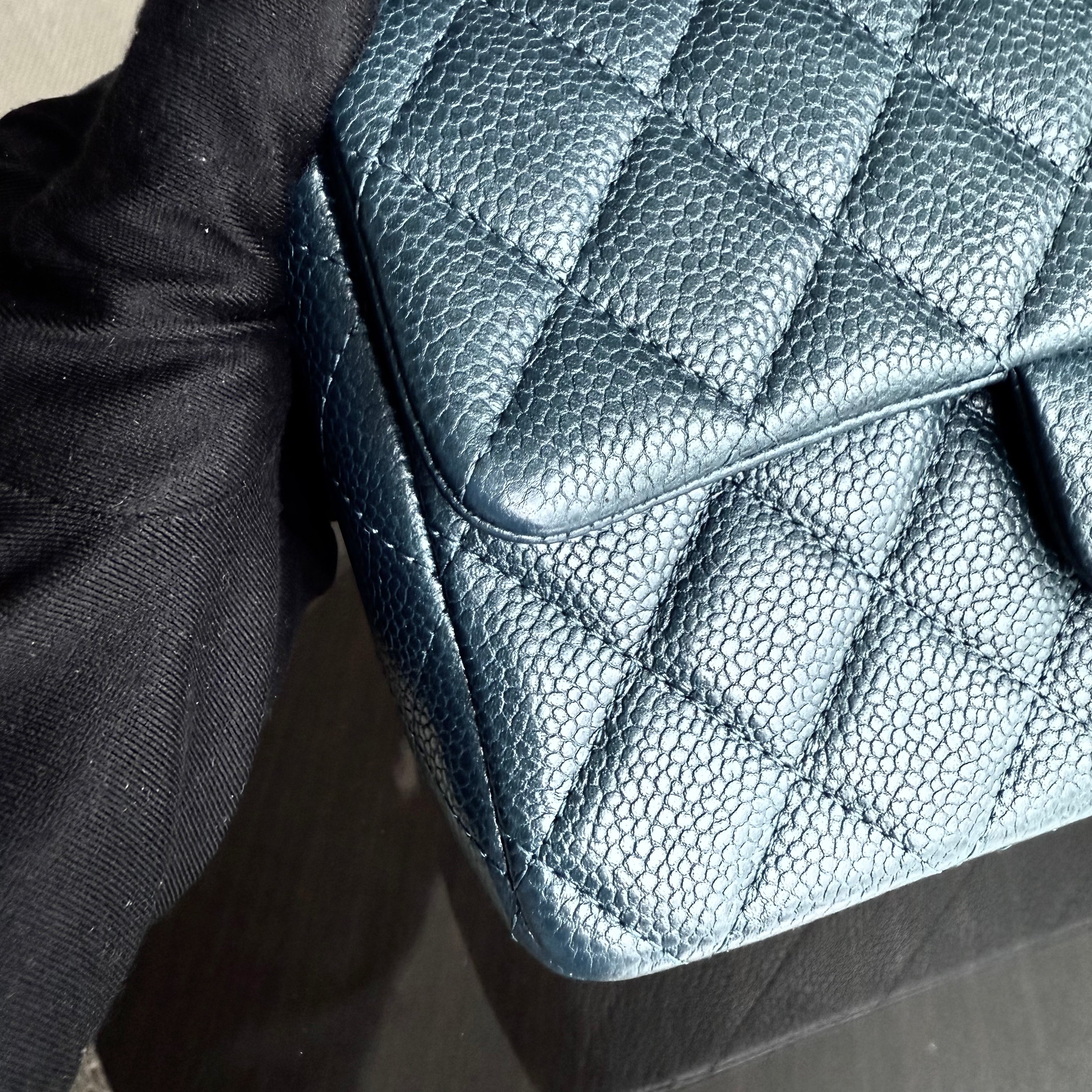 Chanel Classic Flap Mini - Caviar 20CM Rectangle Quilted Dark Green Blue Silver Hardware Series 20