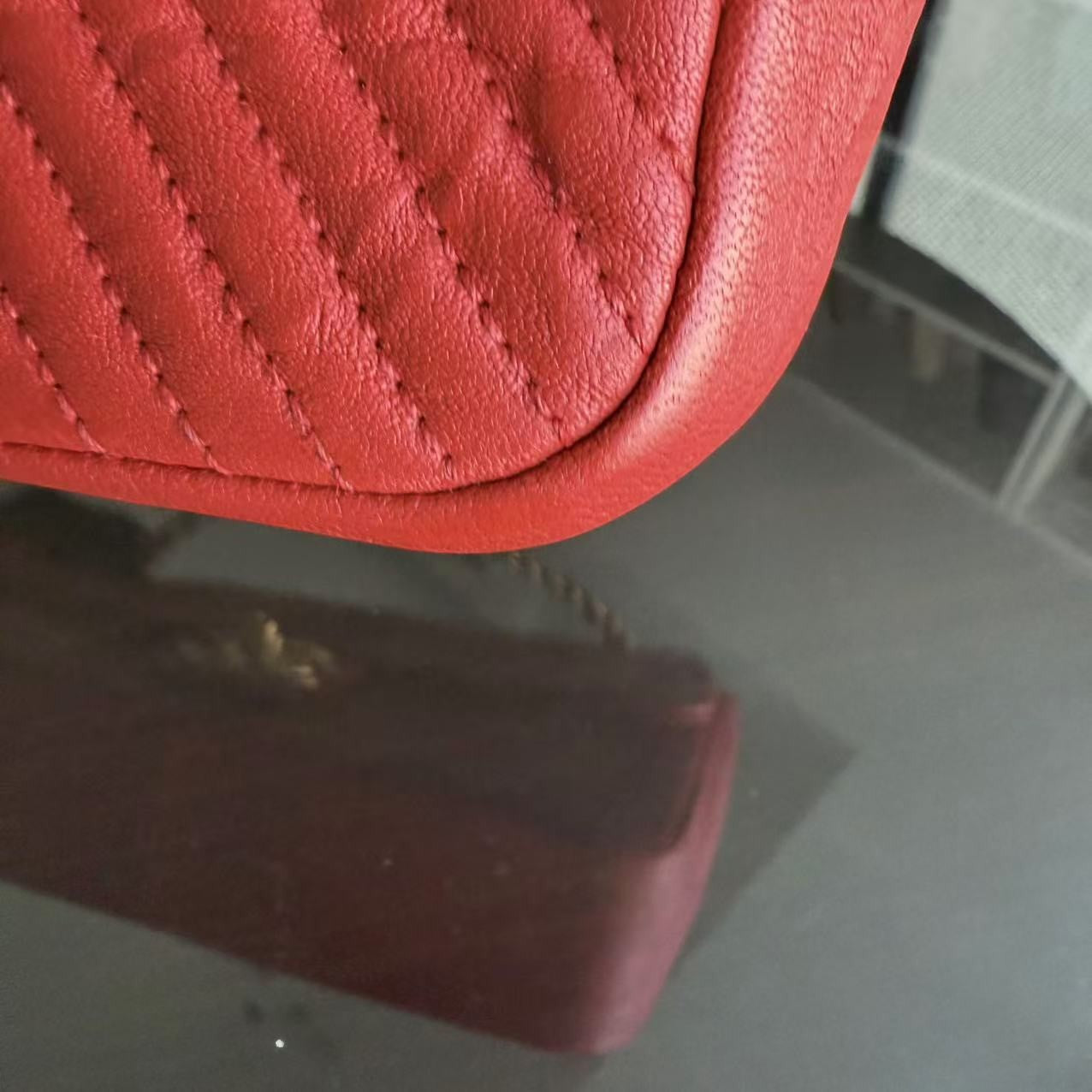 Chanel Herringbone Medallion - Chevron Seasonal Flap Red Calfskin Aged Gold Hardware