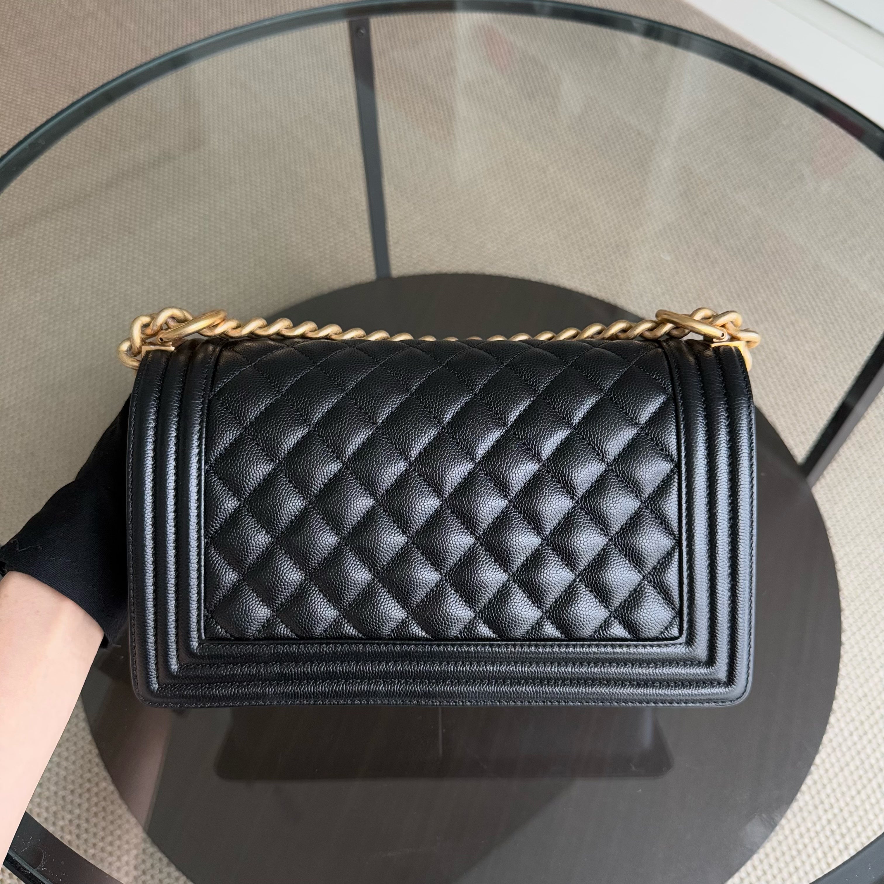 Chanel Boy Medium - Caviar 25CM Quilted Black Gold Hardware