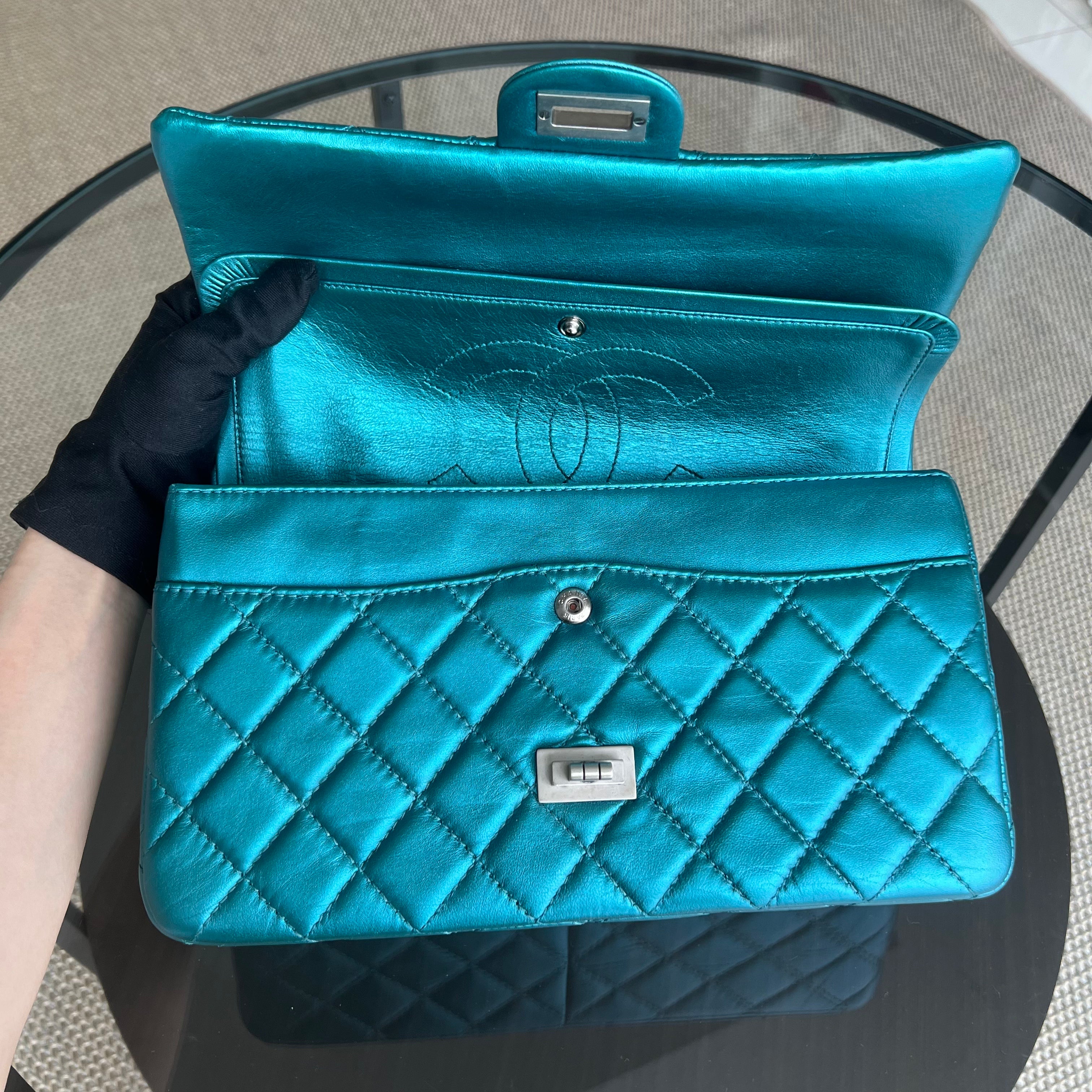 Chanel 2.55 Reissue 226 - Medium Quilted Calfskin Iridescent Cyan Blue Silver Hardware Series 12