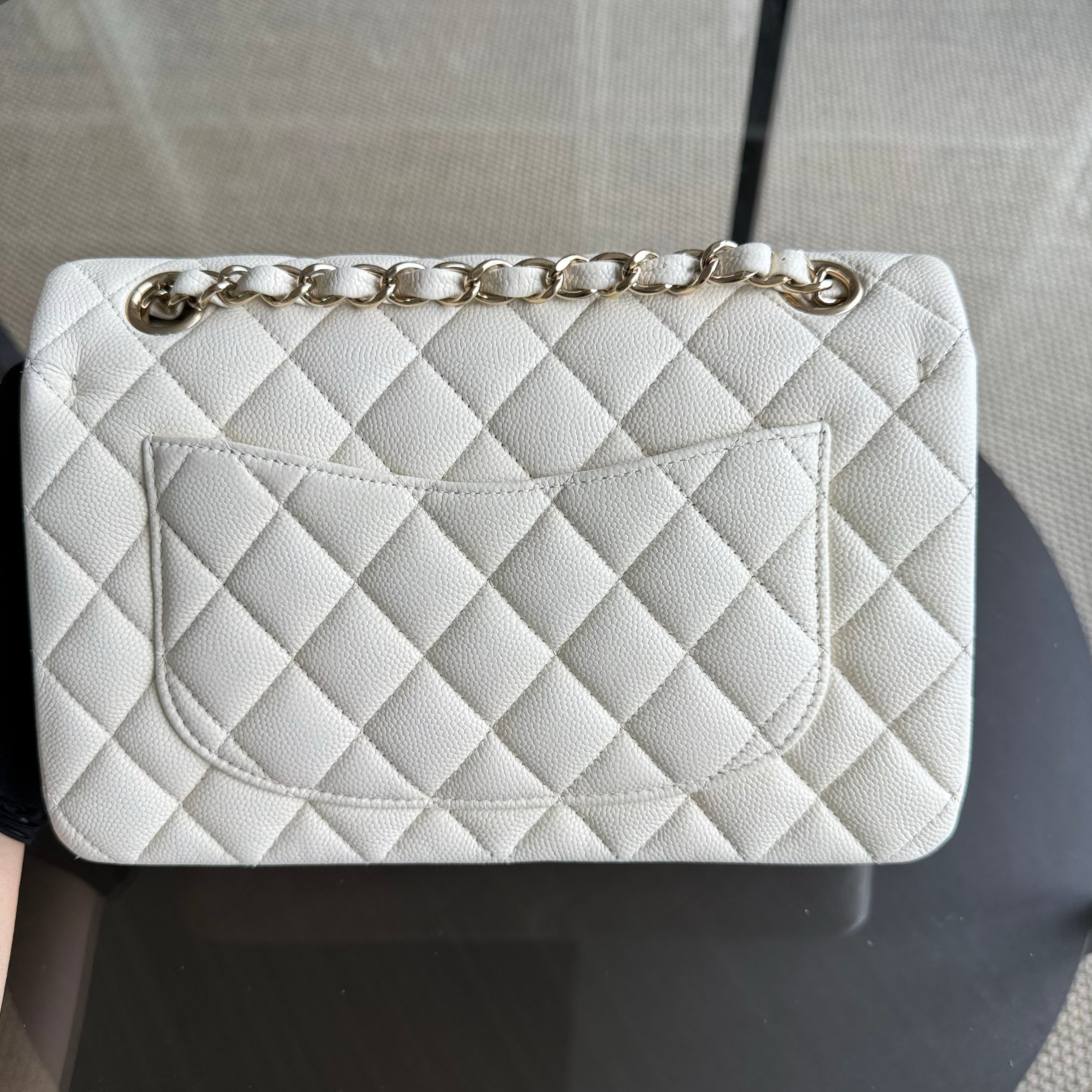 Chanel Classic Flap Small - Caviar 23CM Quilted Cream White Gold Hardware Series 27