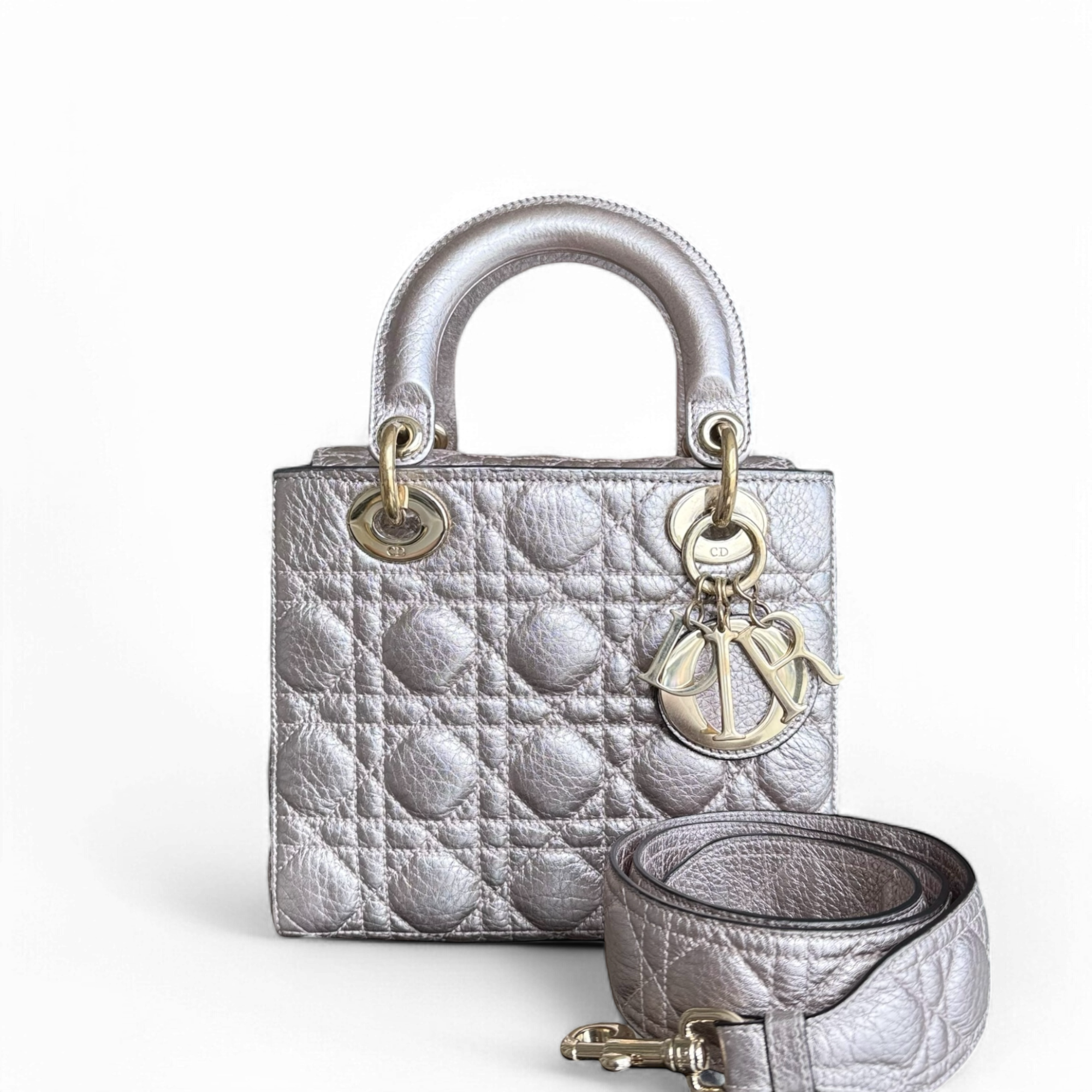 Dior Lady Small Flap - Quilted Calfskin Metallic Gold Hardware